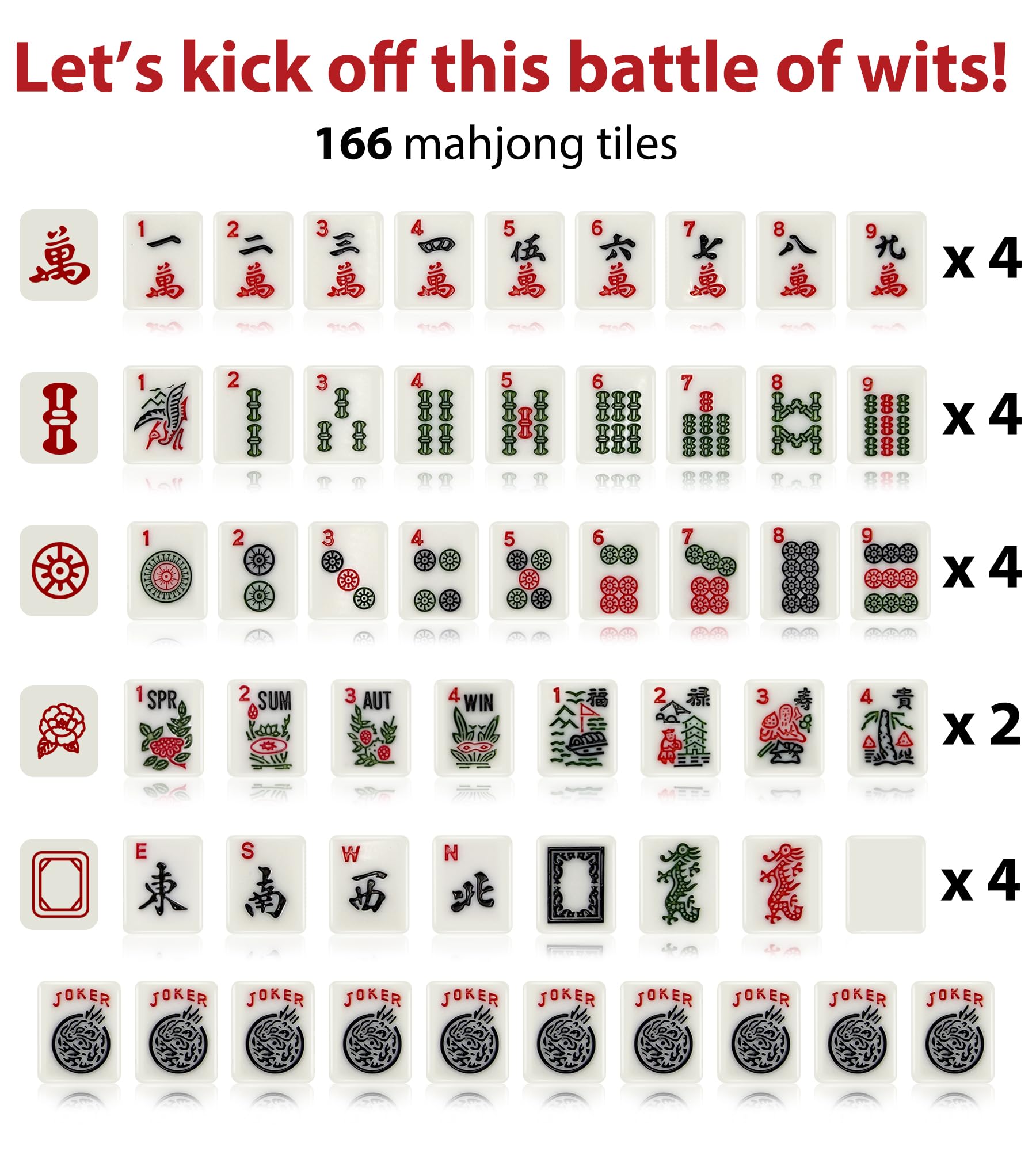 166 American Mahjong Tiles Only with Bag (Green)