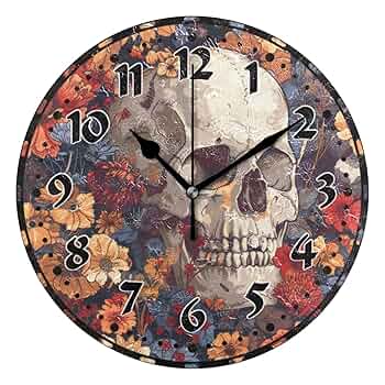 gas tank wall clock 新品未開封 Amazon.com: xigua Skull with Flower Wall Clock, Silent Non