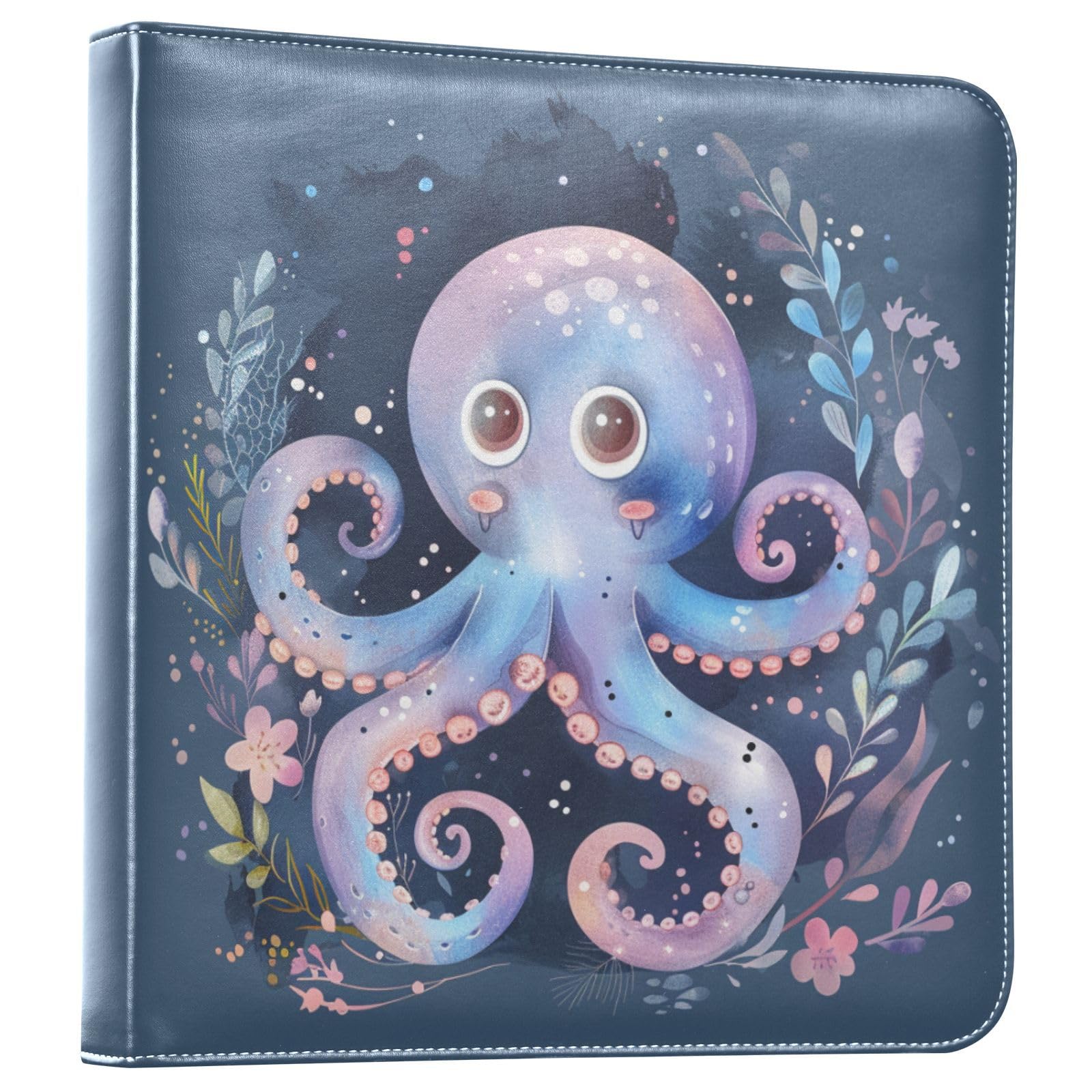 JIPONI Cute Octopus Cartoon Large Photo Album, DIY Leather Cover Scrapbook Albums for 4x6 5x7 6x8 Pictures, Self Adhesive Memory Book for Wedding, Baby, Family