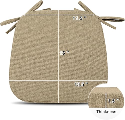 Miniatura 9 de Shinnwa Cojines de asiento para sillas de cocina, cojín antideslizante para silla de comedor con lazos, 15 x 15.5 pulgadas, gris oscuro