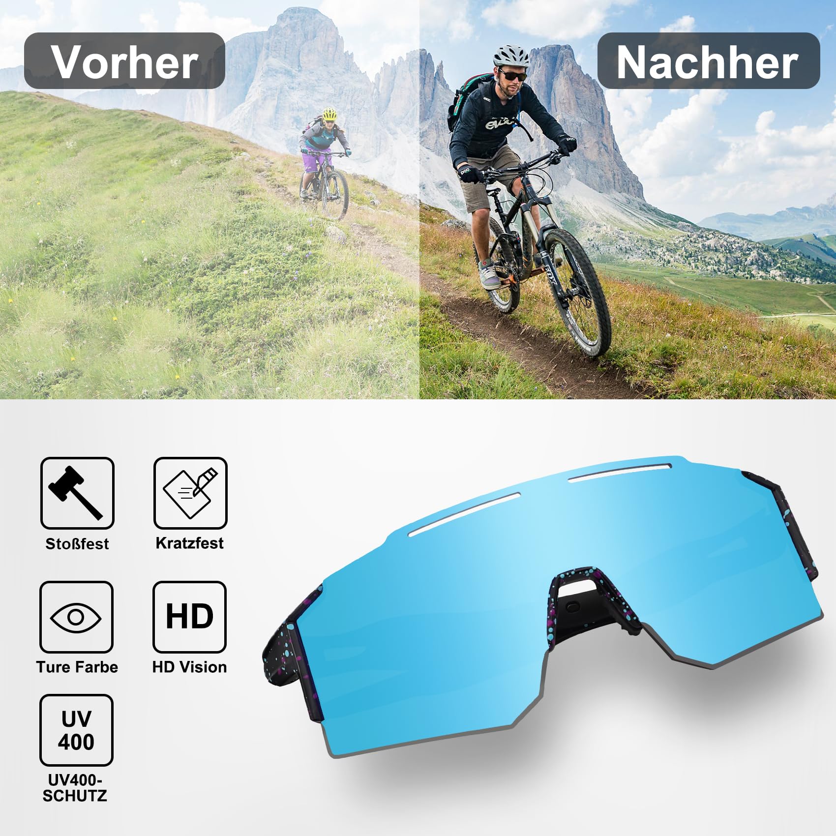 DUDUKING Gafas de sol deportivas para hombre y mujer, gafas de sol rápidas con almohadillas nasales intercambiables para deportes al aire libre, ciclismo, correr, golf, protección UV 400, gafas de