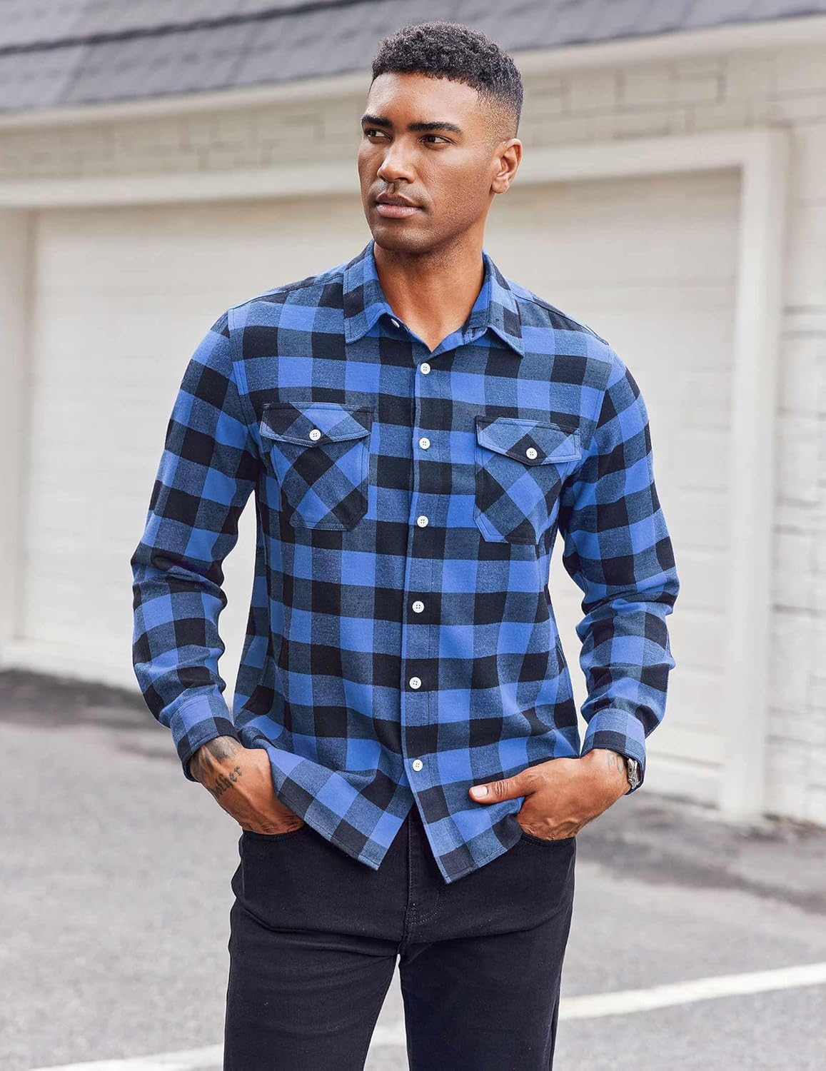 COOFANDY Mens Flannel Shirts Long Sleeve Casual Plaid Button Down Shirt Cotton Shirt Cowboy Work Shirts with Pockets - Image 2