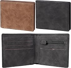 2PCS Leather Wallet for Men, Slim Minimalis Wallet with Card Holder Coin Pocket and Banknote Compartments, Wallets for Men UK Work Business Travel, Gifts for Dad Husband Boyfriend - Black, Brown