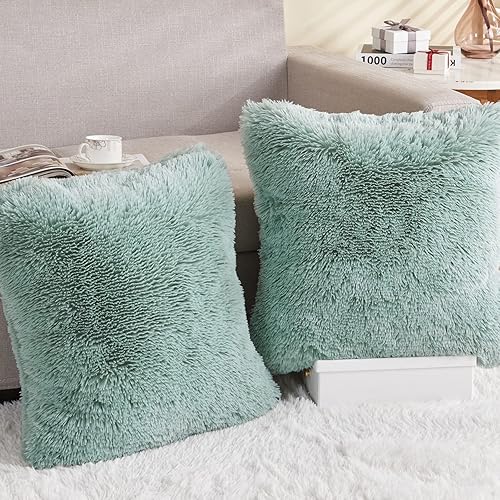 Miniatura 2 de GONAAP Funda de almohada de piel sintética decorativa para sofá, cama de automóvil, 18 x 18 pulgadas (azul hielo, 18 x 18 pulgadas (paquete de 2)