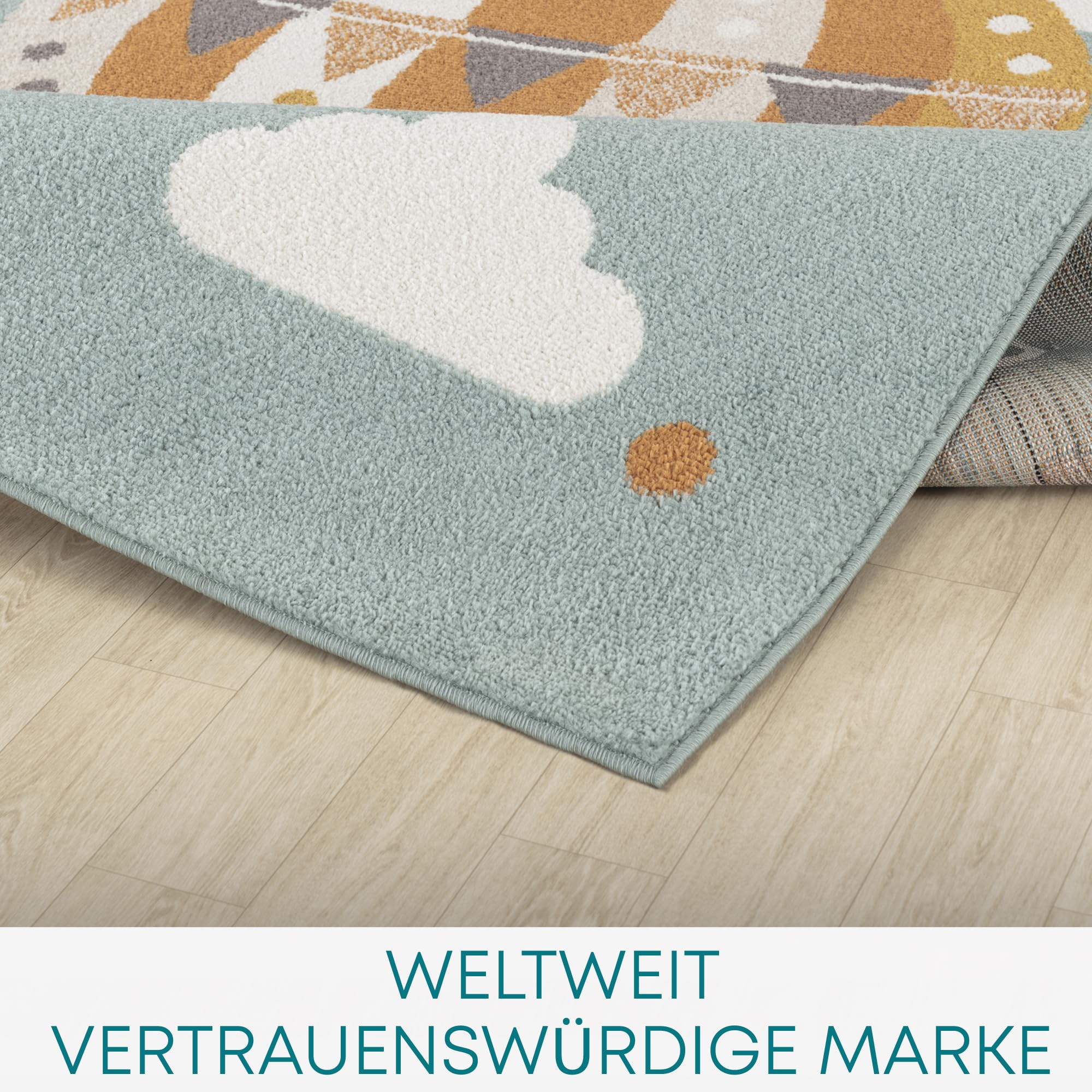 Livabliss Mongolfiera Tappeto Bambini Tappeto Bambino Cameretta, Asilo o Sala Giochi, Tappeti per l'area della stanza dei Bambini, Accessori per Camera da Letto dei Bebè, Verde Petrolio 160x213 cm