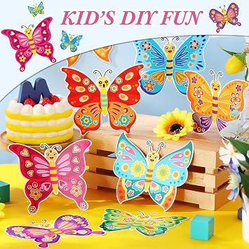 Tatuo 48 Pcs Butterfly Craft Kits for Kids with Stickers, DIY Party Favors