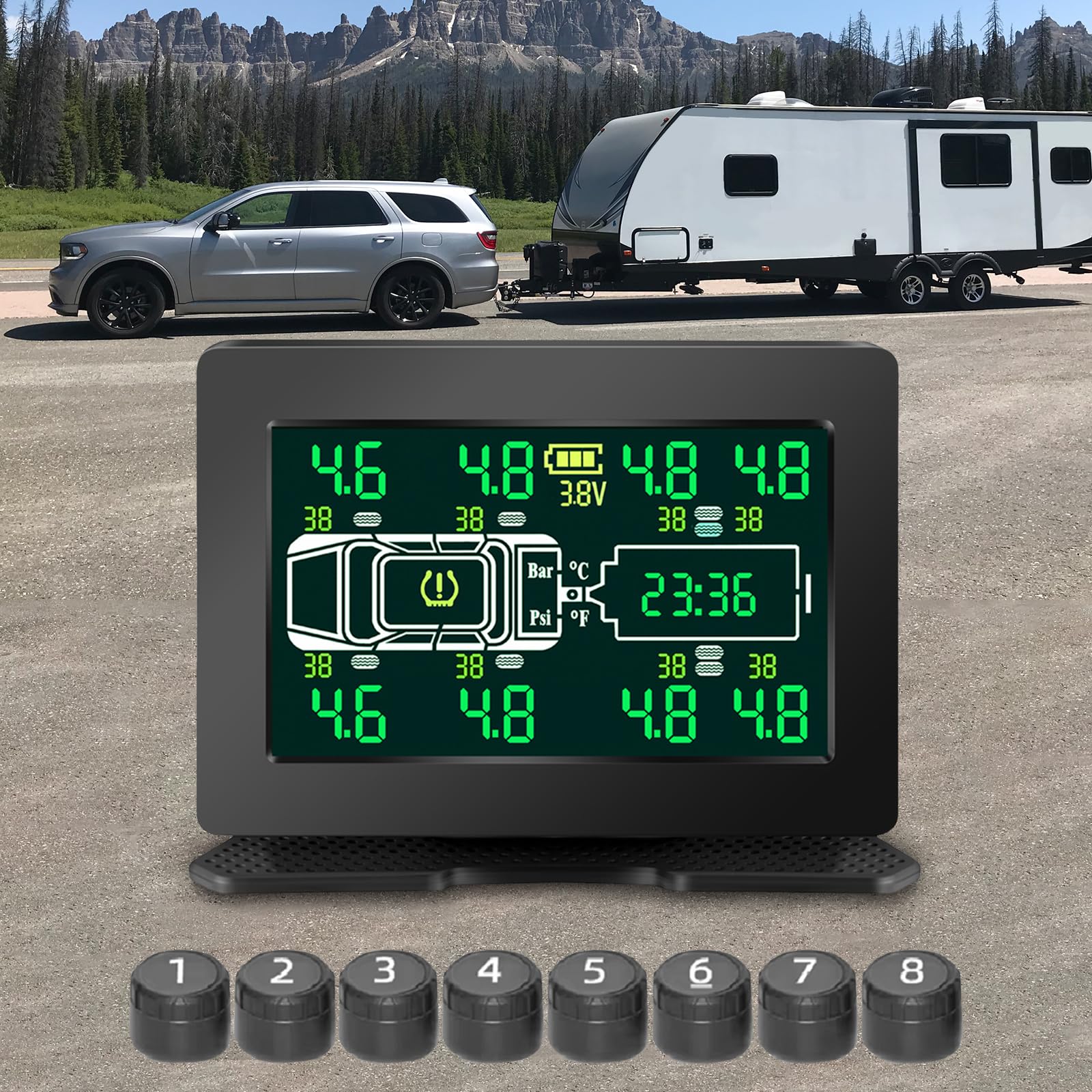 System monitorowania ciśnienia w oponach IP67 wodoodporny monitor temperatury w oponach z czujnikami 4/6/8 i dużym ekranem, system monitorowania ciśnienia w oponach w czasie rzeczywistym do samochodów