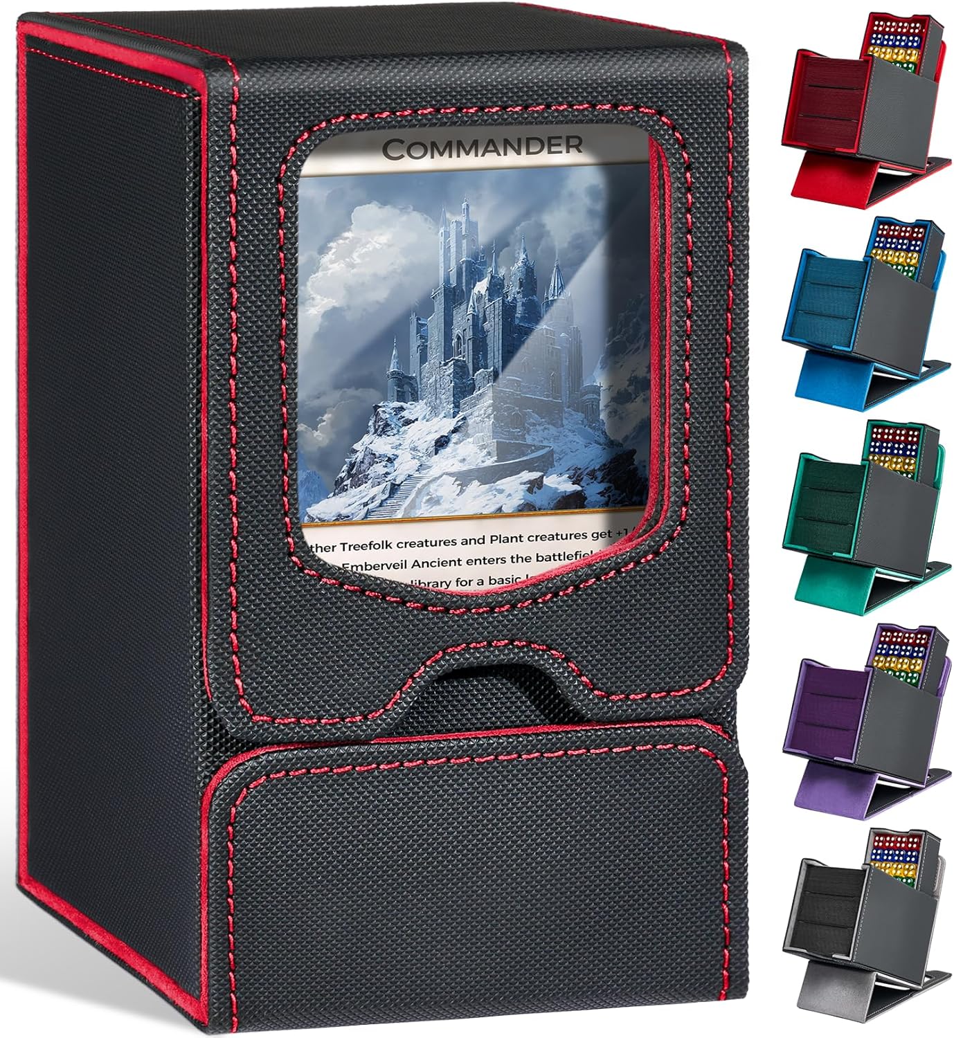 Deck Box for MTG Commander, Magnetic Trading Card Storage Box with Commander Display & Dice Tray, Fits 100 Double-Sleeved Cards, Card Box for Magic the Gathering, TCG, CCG,Red