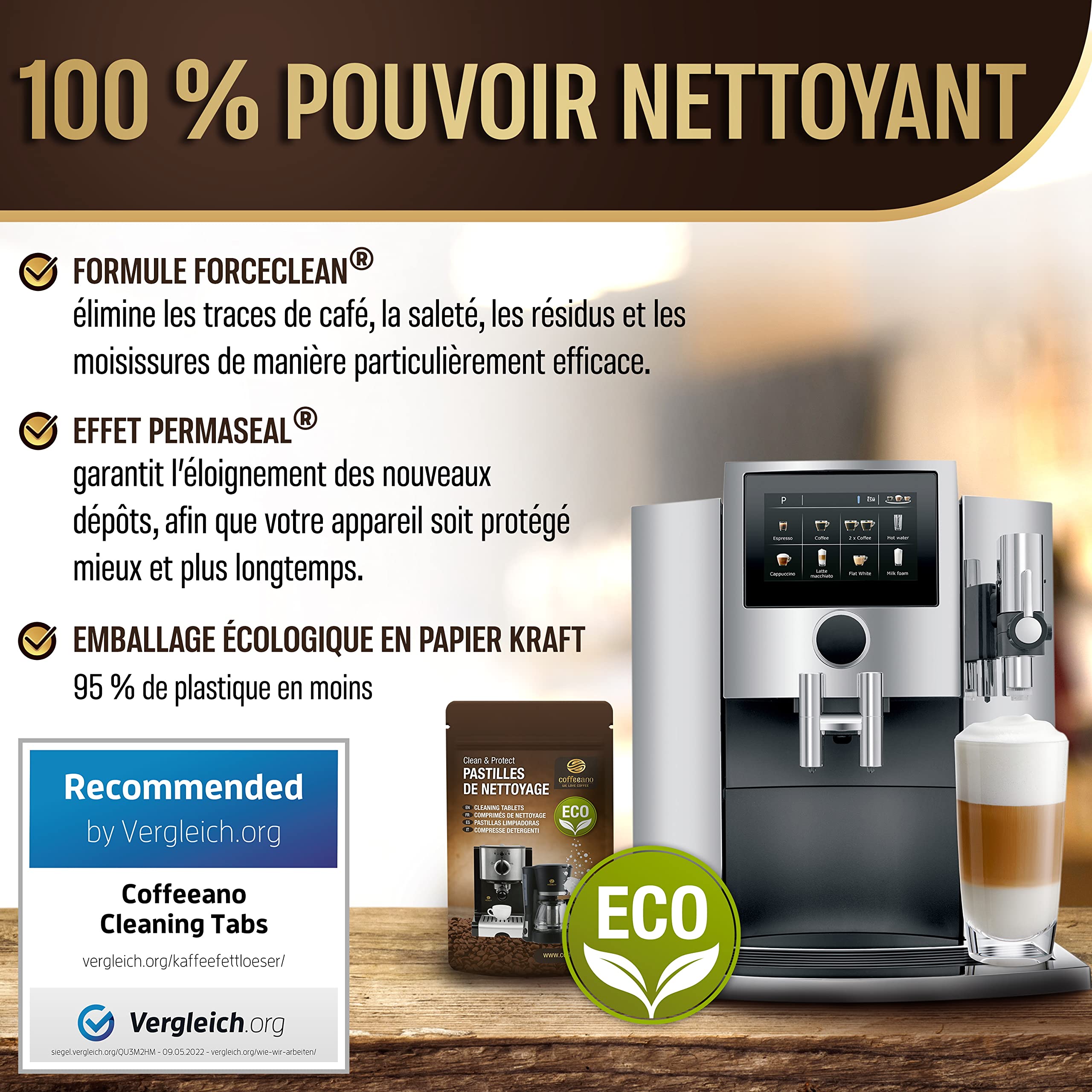 Pastilles de nettoyage pour machines à café Jura, Krups, Melitta, Delonghi, Siemens, Philips, Bosch - Coffeeano
