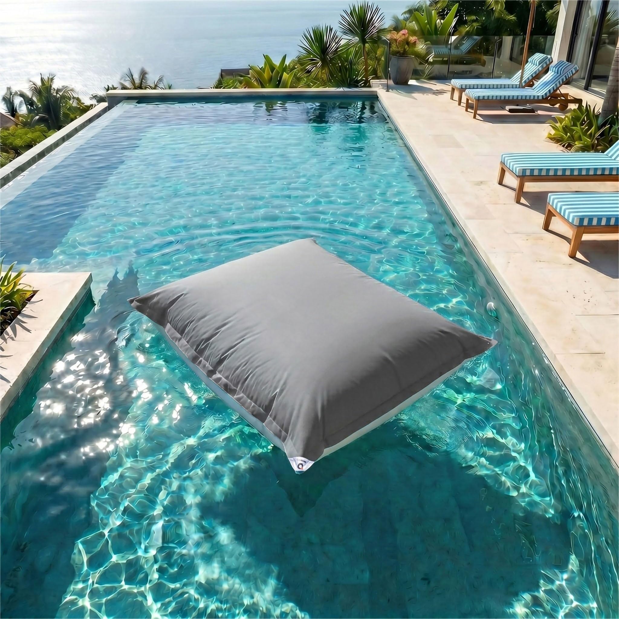 Housse pour Pouf Géant XXL 180x140cm Déhoussable Flottant Piscine Gris Galet