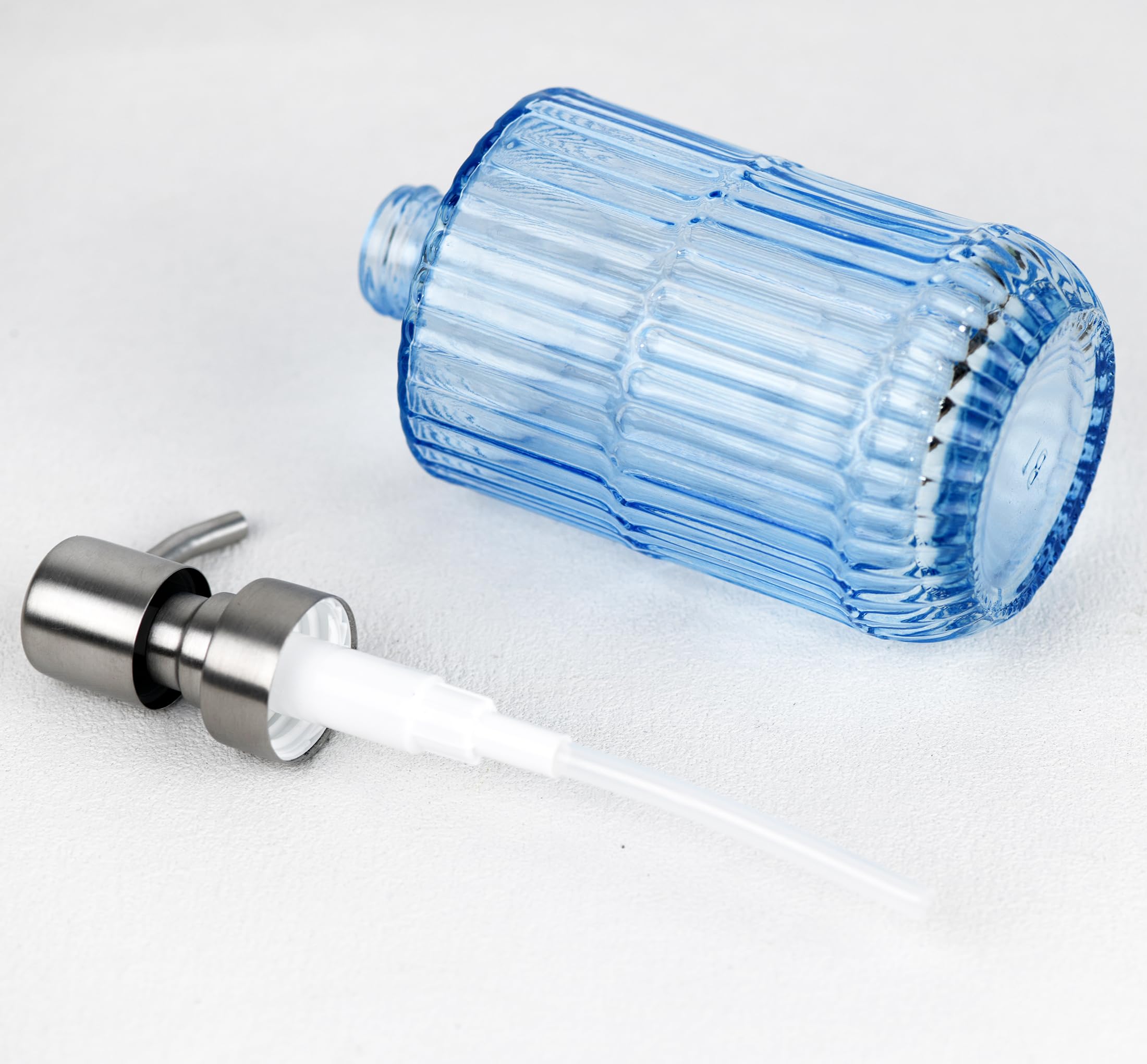 SDlumeiy 13.5 oz Glass Soap Dispenser with Stainless Steel Pump, Refillable, Blue - Image 4