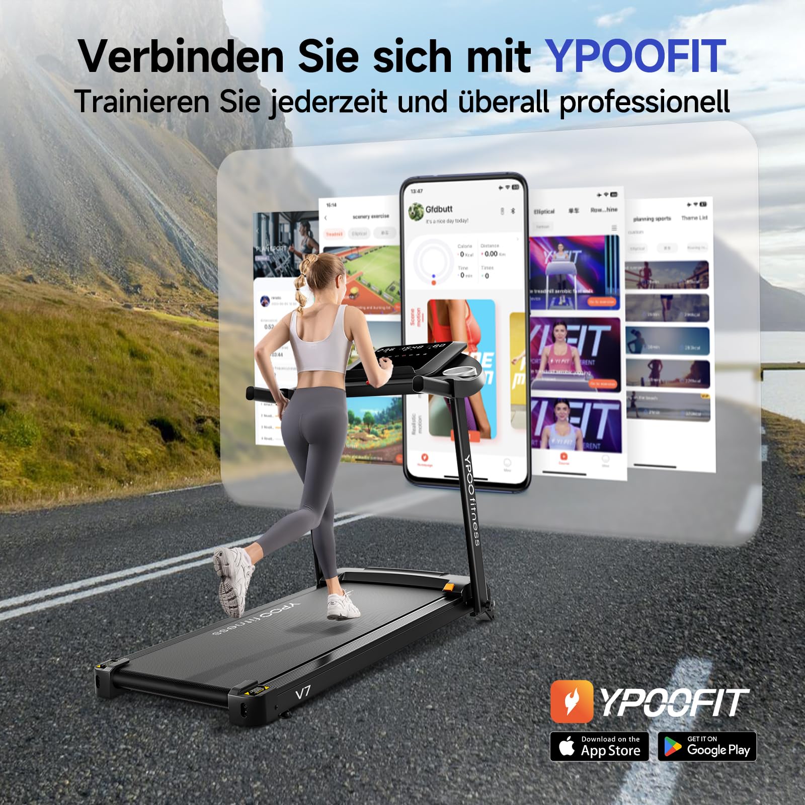 YPOO Tapis roulant per casa, tapis roulant pieghevole con inclinazione dell'8%, pedana per camminare 12 km/h, tapis roulant pieghevole a basso rumore con ampia area di corsa, capacità 140 kg