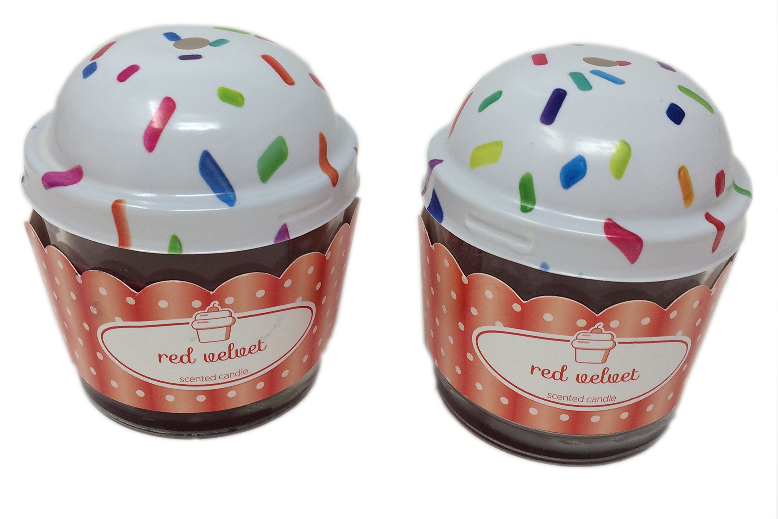 Cute Novelty Cupcake Scented Candles with Lids, Set of 2 Glass, 3" Jars (Red Velvet)