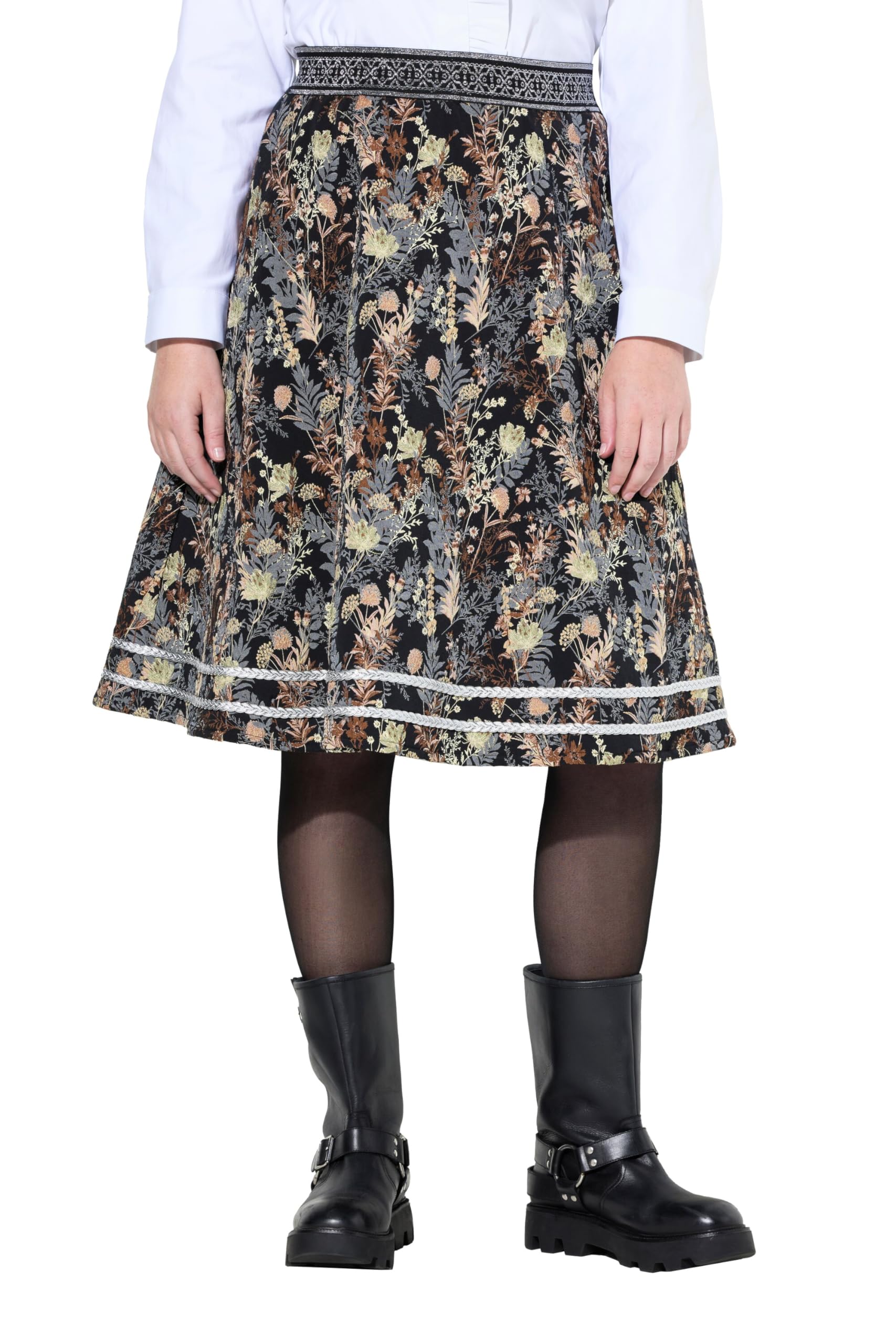 Ulla Popken Damen große Größen Übergrößen Plus Size Jacquard-Midirock, A-Linie, Elastikbund, Glitzerkordel 832941