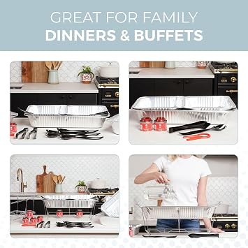 Large Full Size 33-Pcs Disposable Chaffing Buffet with-Covers, Utensils, Fuel Cans Premium Chafing Dish Set for Events, Parties, Catering