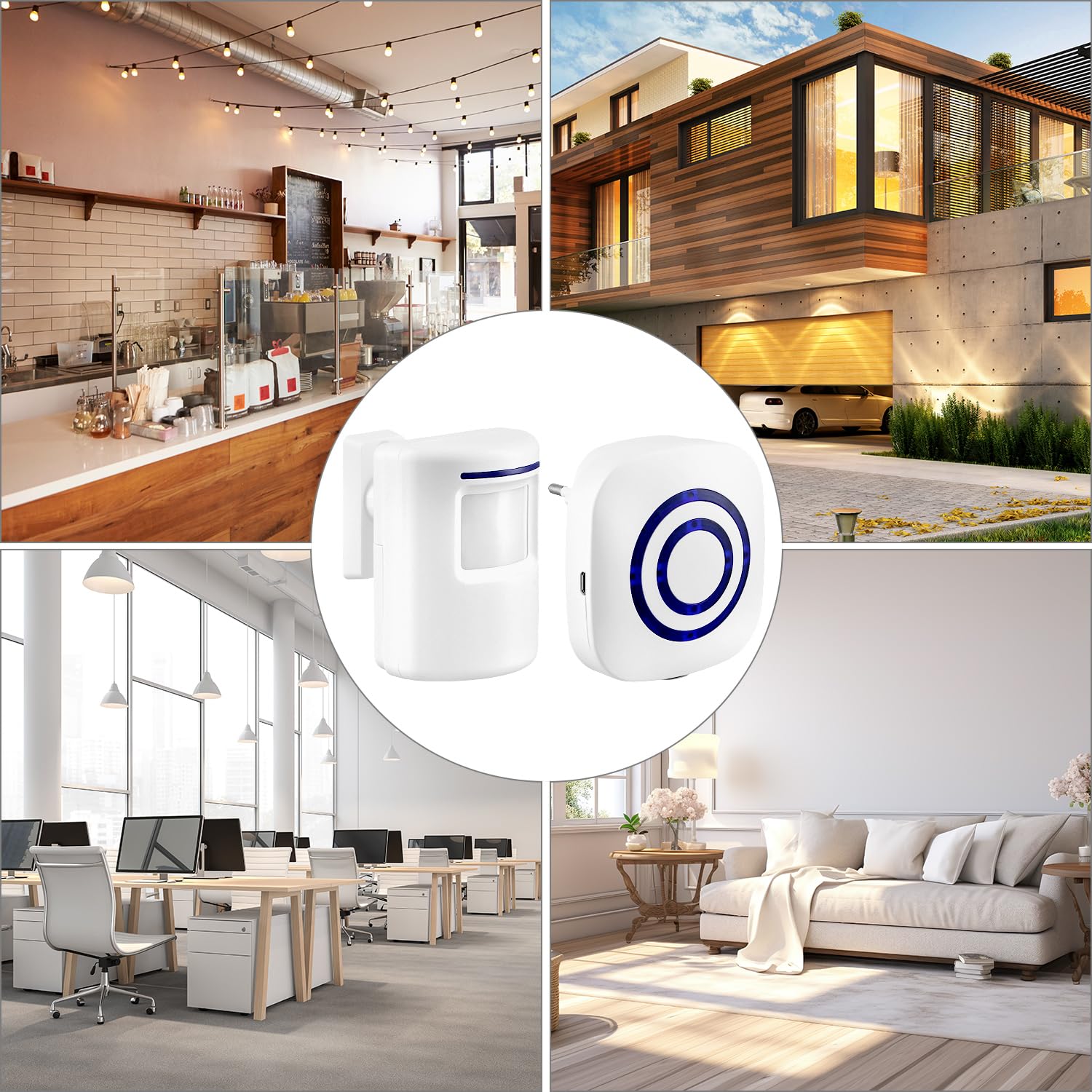 QWORK® Detector de Presencia para Tienda, Timbre Inalámbrico con 1 Receptor Electrónico y 1 Detector de Sensor de Movimiento PIR, 38 Tonos, 3 Niveles de Volumen, Rango 70m