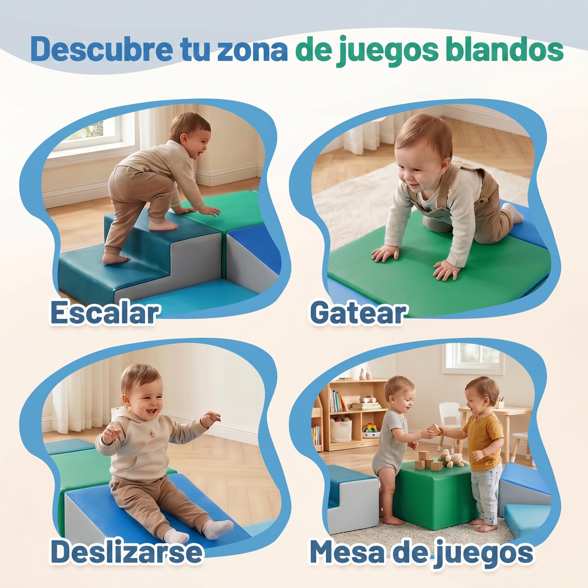 Wilwolfer Juego de 6 Bloques de Espuma para Niños: Cuero sintético Bloques Psicomotricidad Infantil - Set de Escalada Escalera Doble Suave Ligero para Interior Infantil para Escalar y Niños de 3+ Años