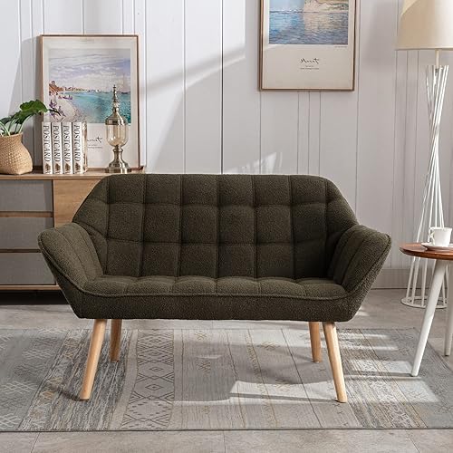 Miniatura 1 de ZSARTS Silla pequeña de sofá biplaza de 48 pulgadas, silla tapizada con respaldo alto, moderna de piel sintética, sillón de 2 asientos con patas de