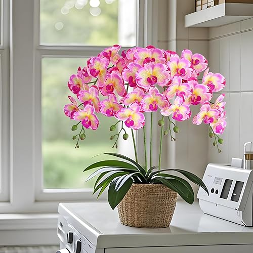 Miniatura 29 de Htmeing Flores artificiales de Phalaenopsis de 38 pulgadas, ramas de tacto real (no seda), flores de orquídeas para decoración de hogar, oficina, 2
