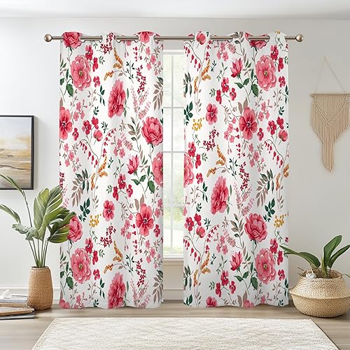 Miniatura 44 de Renaiss Cortinas opacas de flores silvestres, estampado floral botánico pastel con aislamiento térmico, cortinas de ventana de plantas naturales