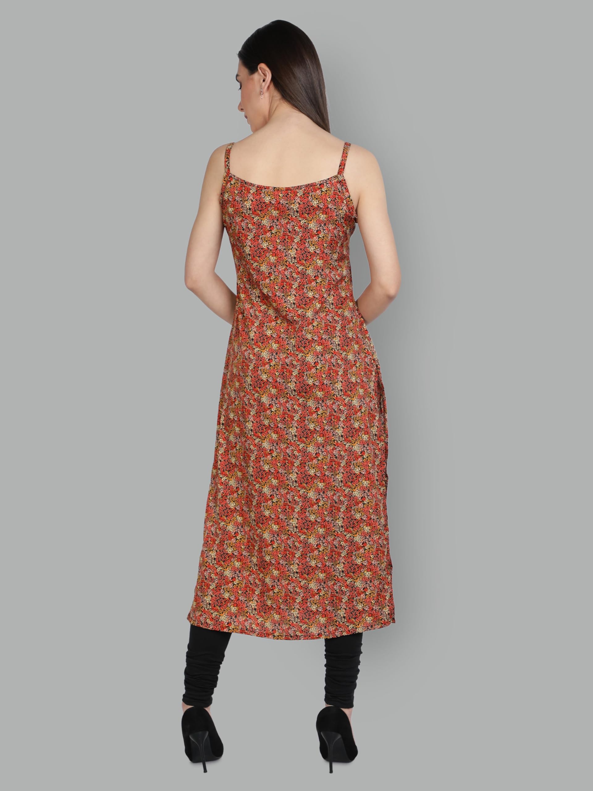 Patlani Women's Cotton Blened Sleeveless Printed Full Stitched Kurti.(K-199) Orange