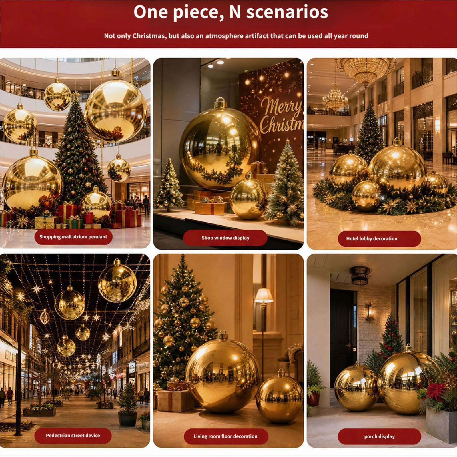 Palline di Natale ornamentali scintillanti lucide dorate per albero di Natale, ghirlande, caminetti, vetrine, decorazioni per albero di Natale