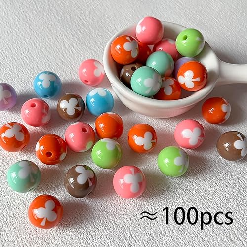 Miniatura 2 de Cuentas acrílicas de 0.63 pulgadas (0.630 in), cuentas de trébol, cuentas coloridas redondas multicolor para hacer joyas de bricolaje (cuentas de