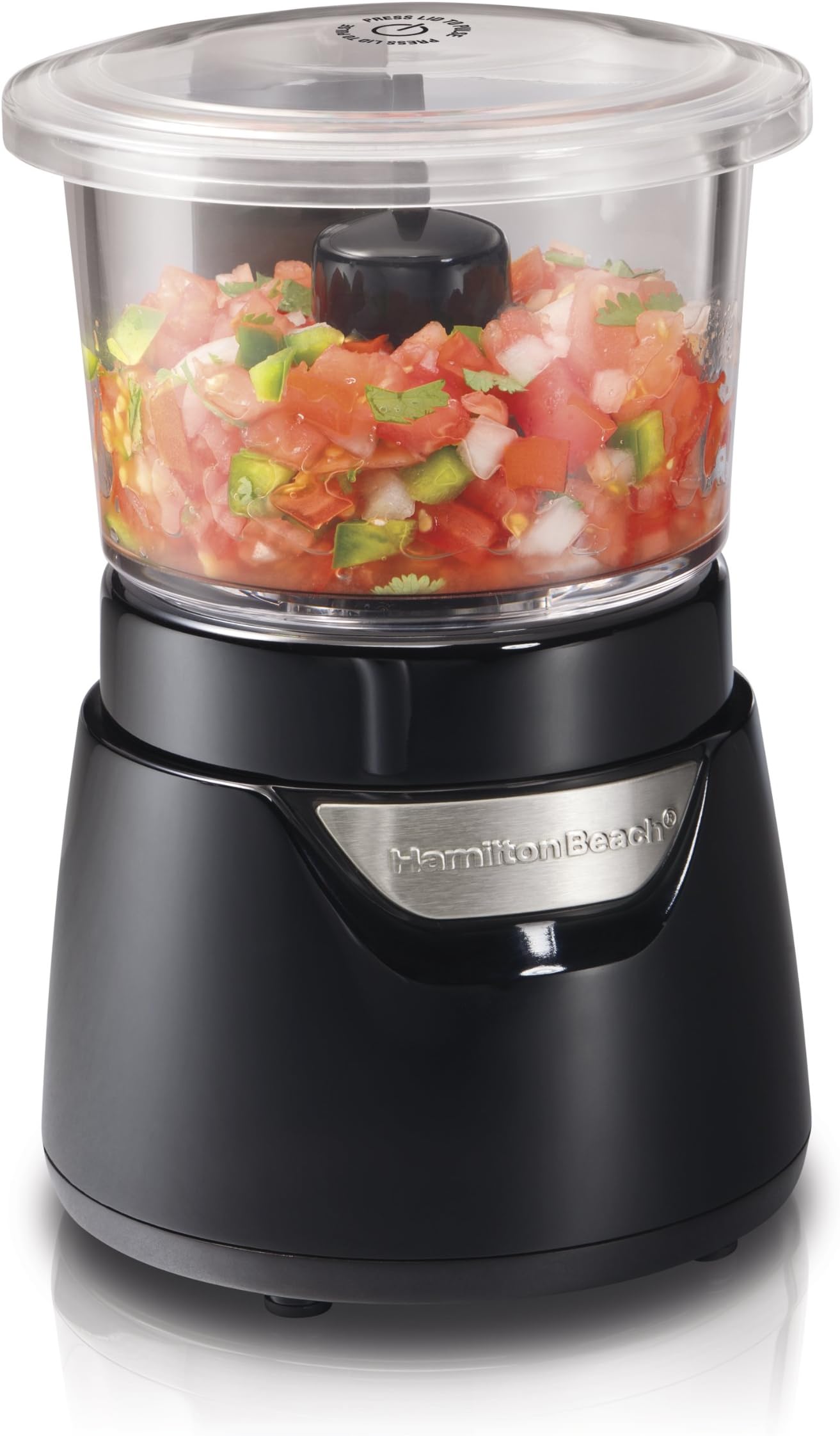 Hamilton Beach Stack & Press Mini 3-Cup Glass Bowl Food Processor & Vegetable Chopper, Black (72860)