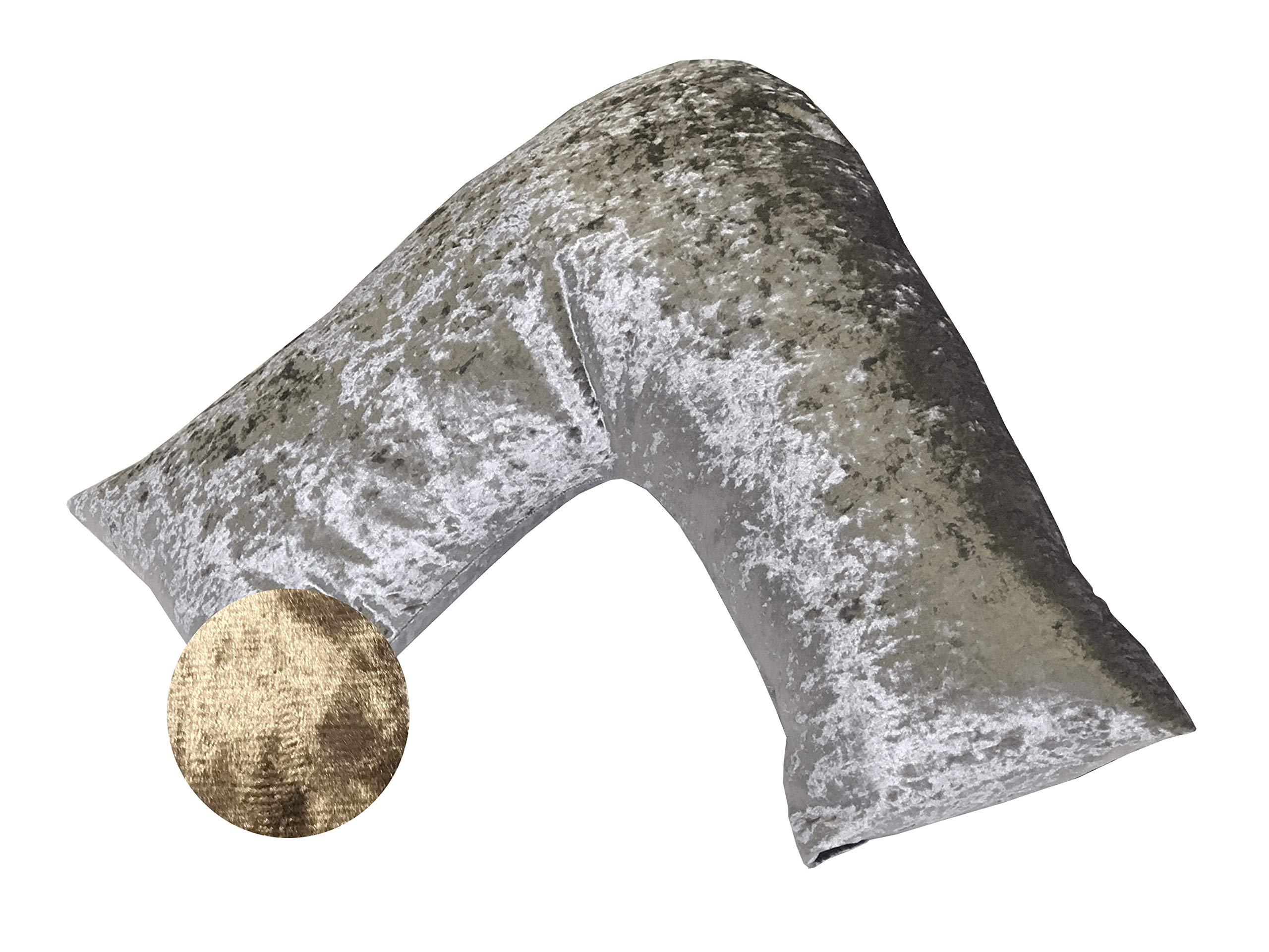 Lancashire Textiles Champagne Luxury Crushed Velvet V-Shaped Pillowcase – Soft, Lightweight & Glamorous Pillowcase For V-Shaped Support Pillow – Ideal For Pregnancy And Breastfeeding [Colour - ]