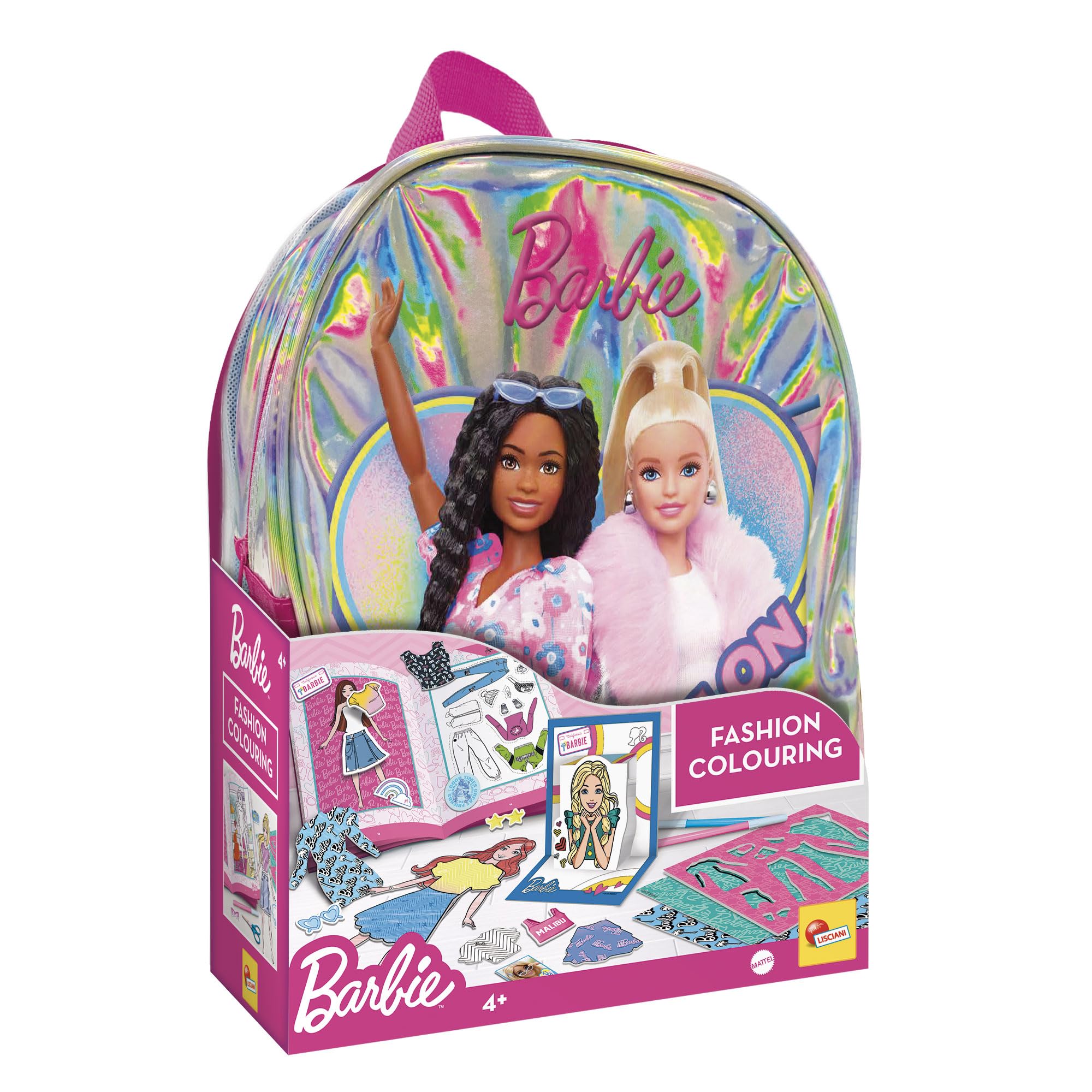 Lisciani - BARBIE - CREATIEVE SET - Barbie Creatief Kit voor Kinderen vanaf 5 Jaar - Mini Kofferformaat - Kleurboek, 4 Viltstiften, Glitterstickers