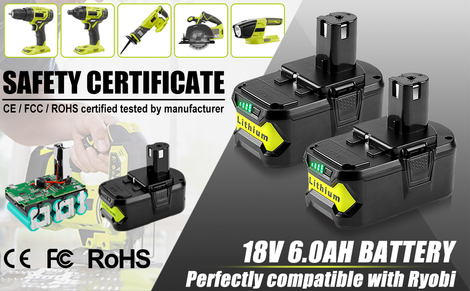 2x 8,0Ah Ersatzakku Für Ryobi 18V + Ladegerät – Kompatibel Mit P108, P107, P105 Usw. & Ryobi 18V System
