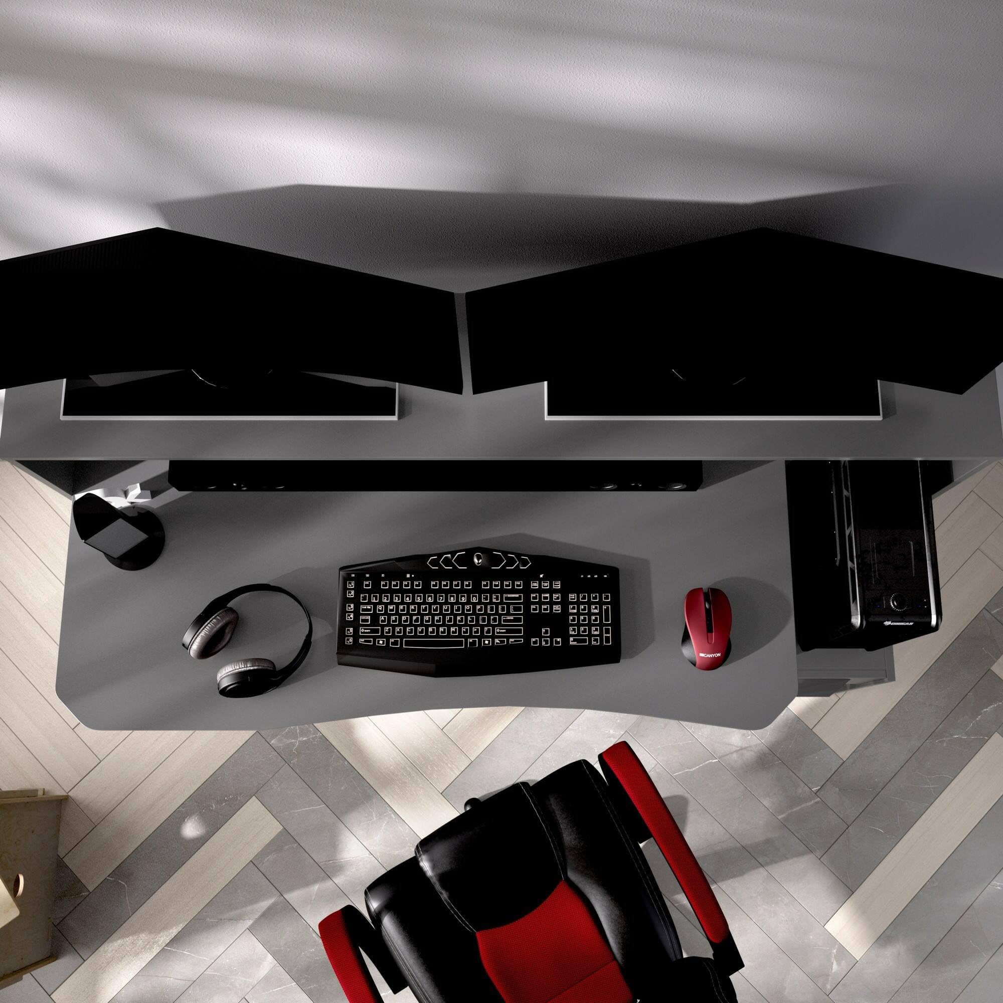 Dmora - Scrivania Manos, Scrittoio multifunzione moderno da gaming, Tavolo da studio porta PC e porta CD, 154x69h98 cm, Antracite, senza luci LED