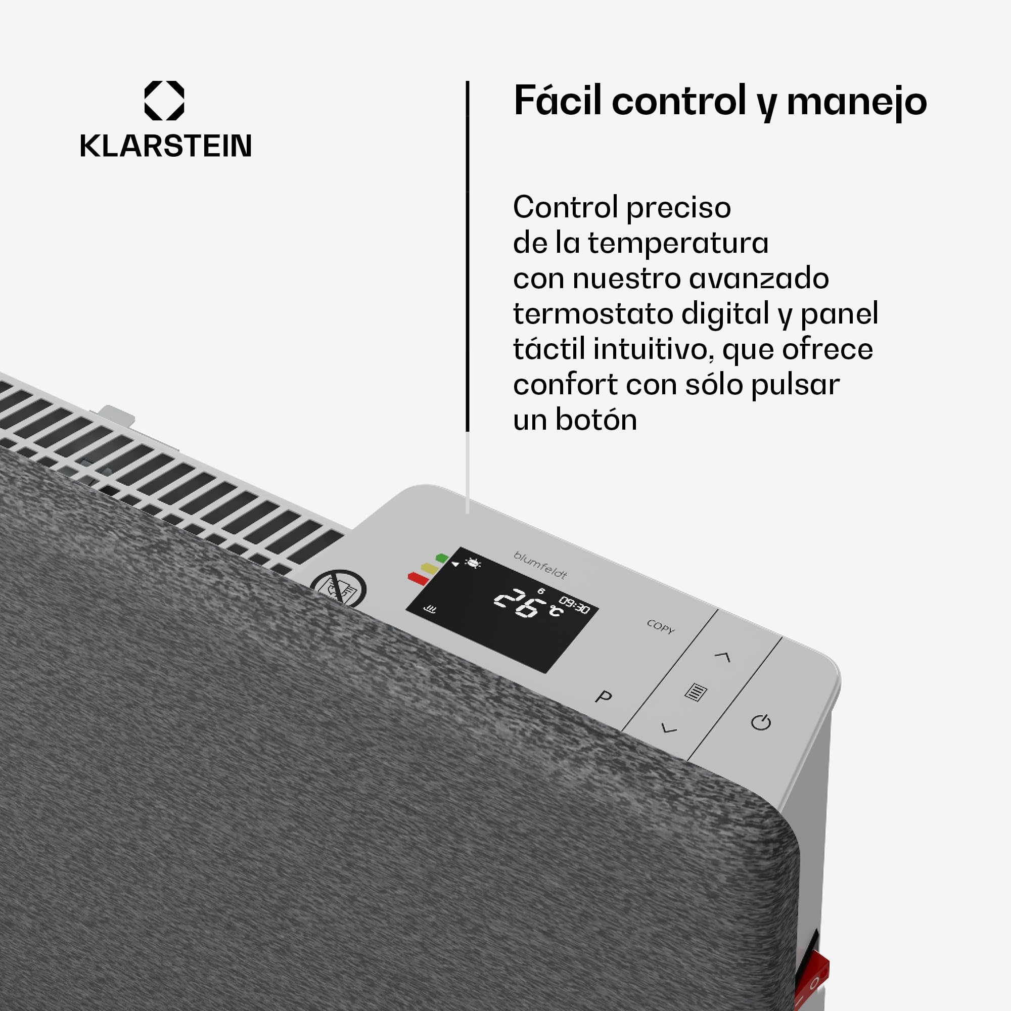 Blumfeldt ThermaTouch Convector Eléctrico - 2000W, Termostato Electrónico, Temporizador 24h, Protección IP24, Montaje en Pared o Independiente, Calefactor Convector para 20 m², Gris