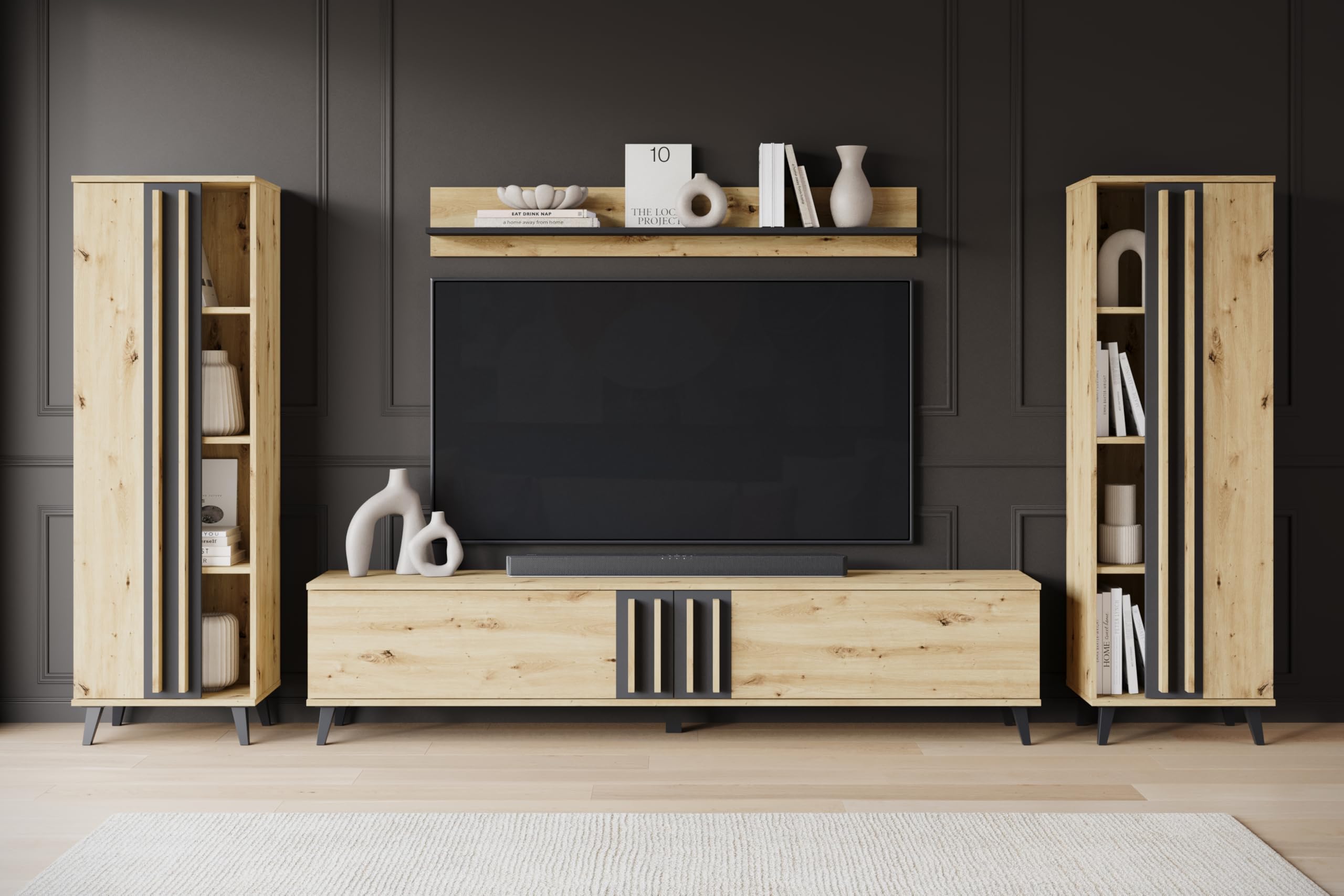 Wohnzimmermöbel-Set Helsinki I, Möbel-Set, Wohnzimmer, TV-Möbel, Eiche Artisan