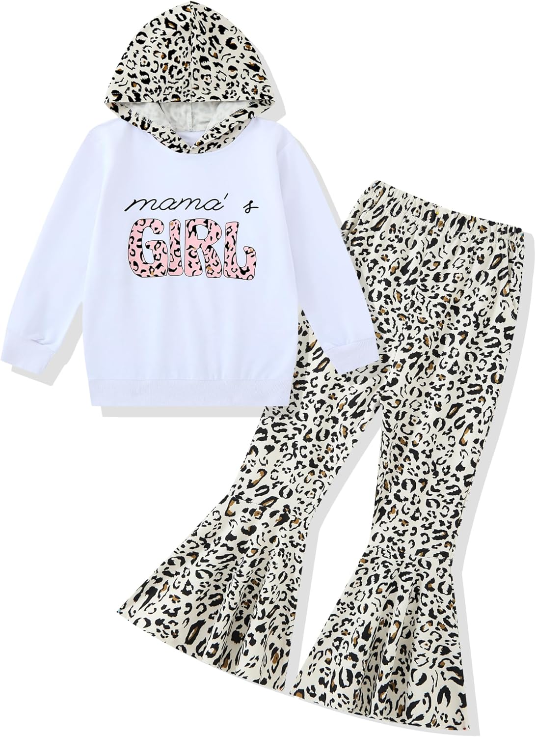 Kids Toddler Girl Clothes Letter Print Graphic Top + Leopard Print Flare Leg Pants 2PC Fall/Winter Clothing Set