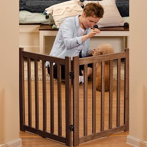Miniatura 6 de LZRS Valla independiente de madera de roble para mascota, barreras de madera para perros, para casa, escaleras, valla de seguridad. Para interiores