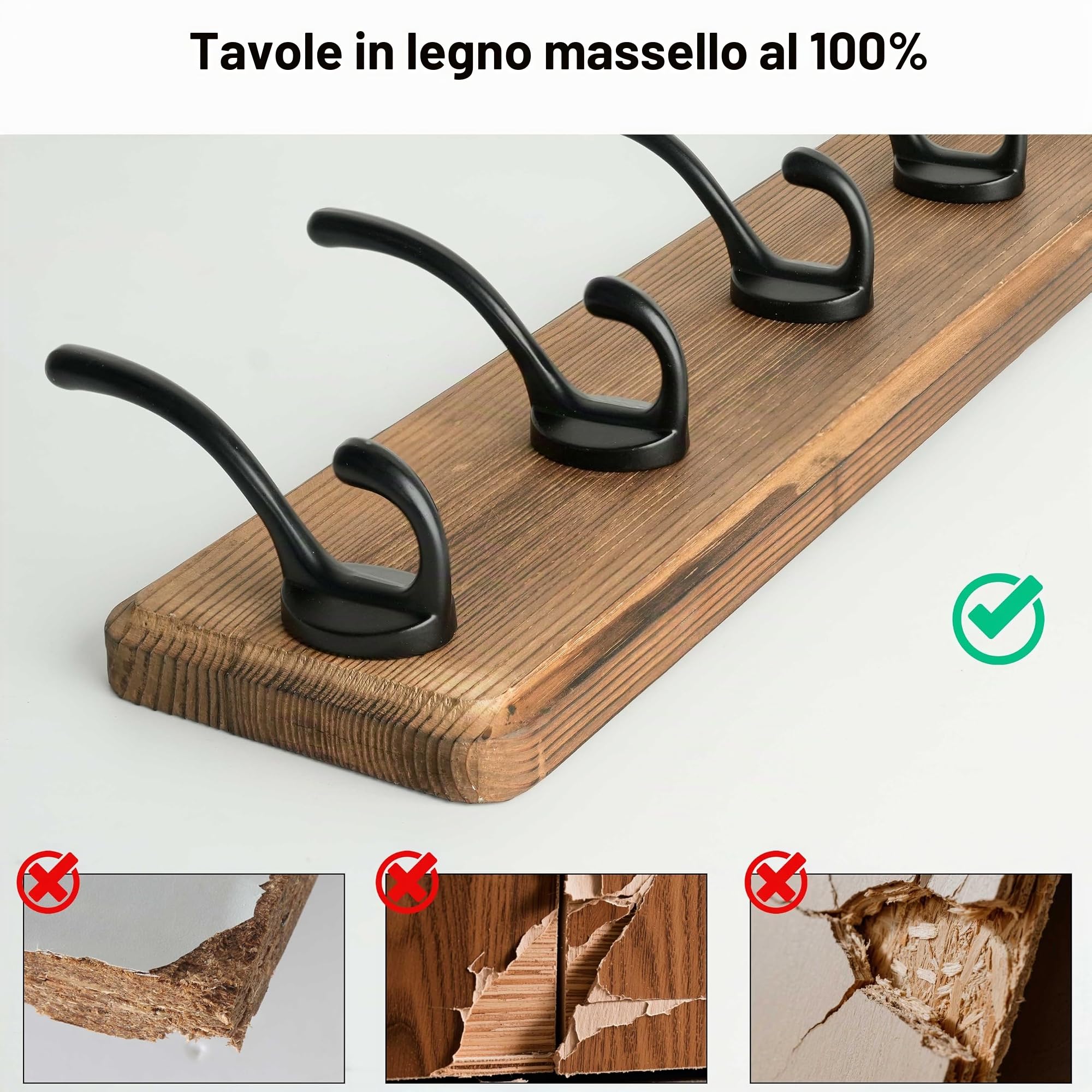 WEBI Appendiabiti da Parete,Attaccapanni da Muro con 5 Ganci,Appendiabiti da Muro Legno,Appendino da Muro,Attaccapanni da Parete per Ingresso Cappotto,Vestiti,Marrone Rustico,2 Pezzi