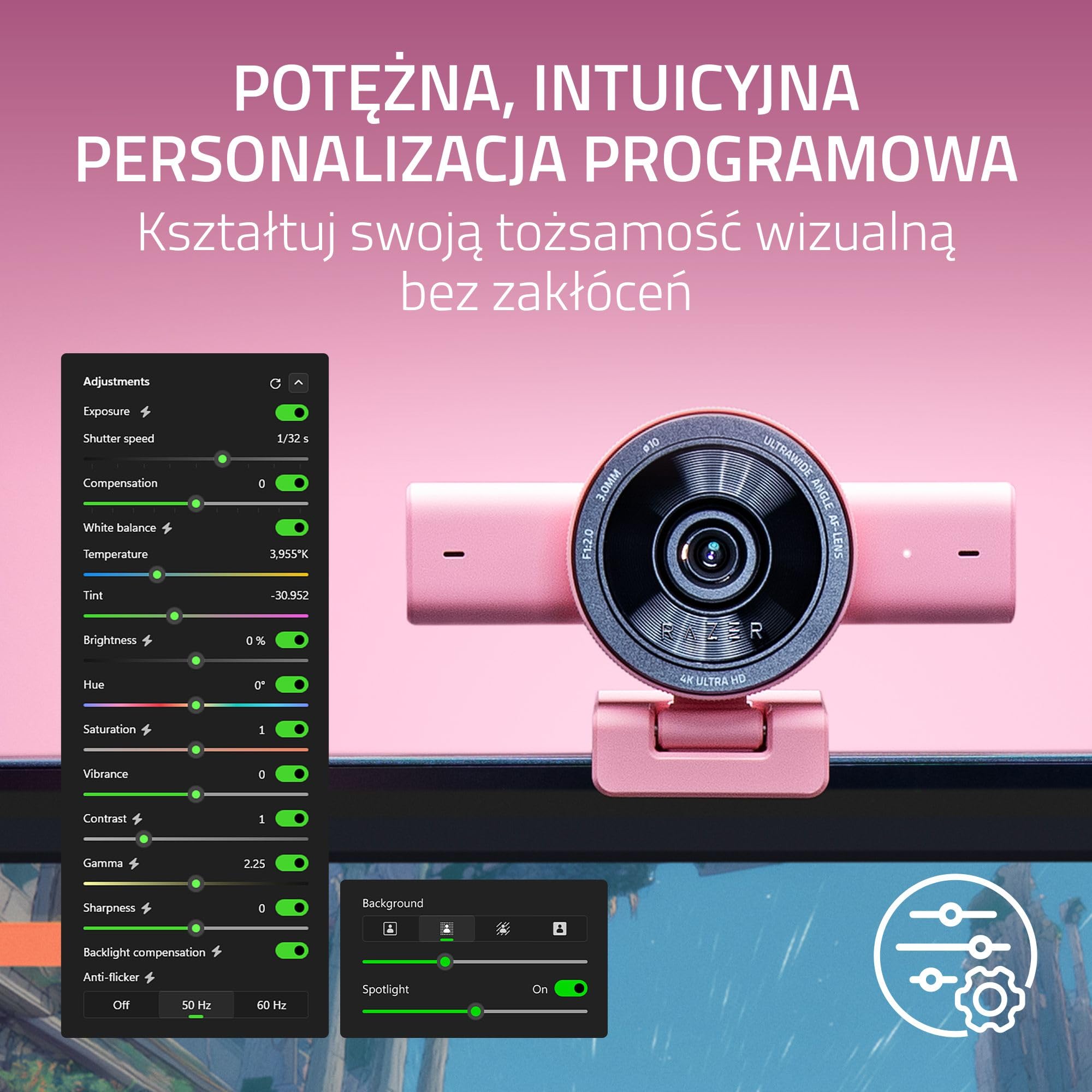 Razer Kiyo V2 – kamera internetowa 4K 30 klatek na sekundę z technologią AI – wysoki zakres dynamiczny – ultraszerokokątny obiektyw – kompatybilna z OBS i Xsplit | Quartz