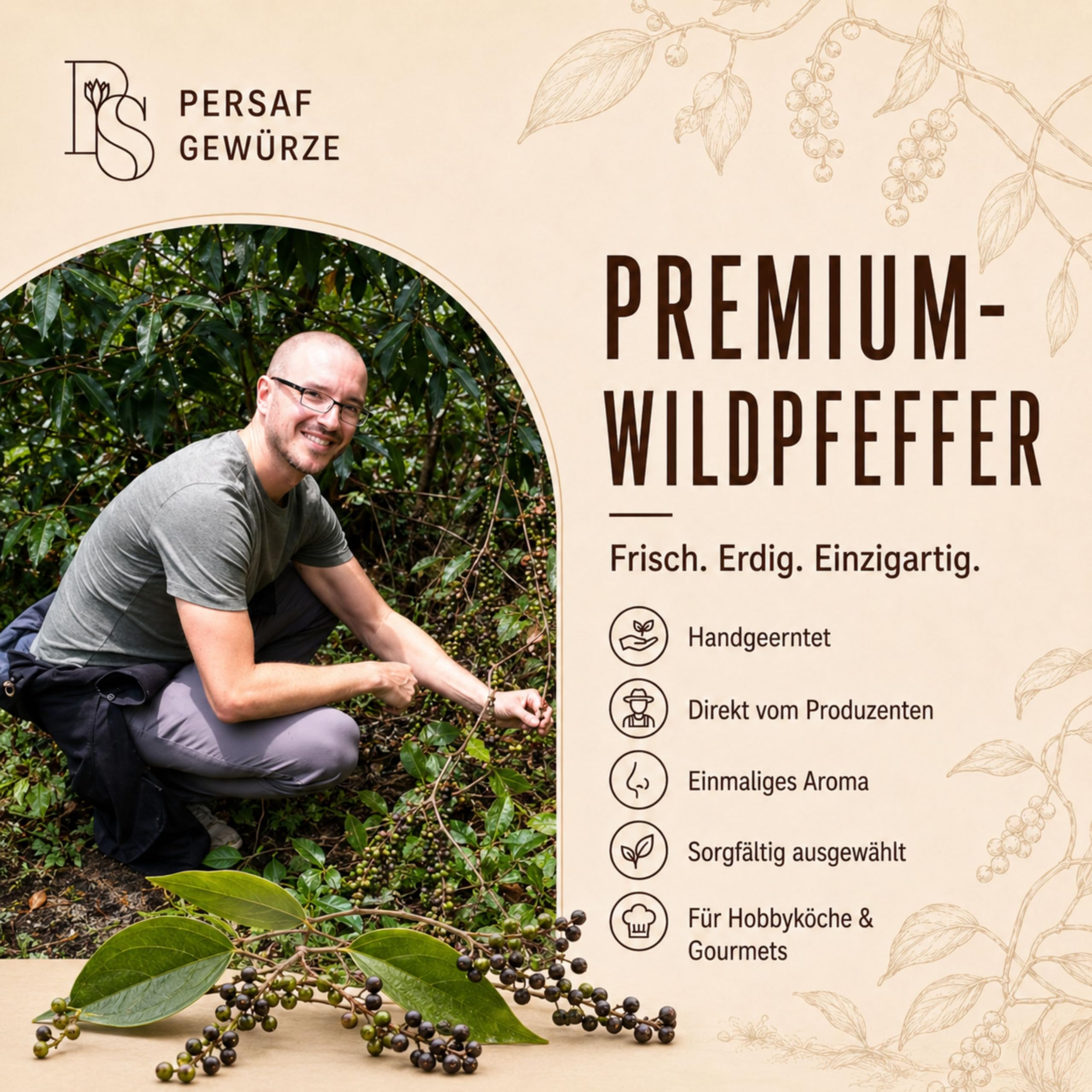 PerSaf BIO Voatsiperifery Wildpfeffer 1 kg - endemischer Urwaldpfeffer aus Madagaskar - ganzer Pfeffer in Gourmet Qualität - inkl. Vanilleschote - DE-ÖKO-006