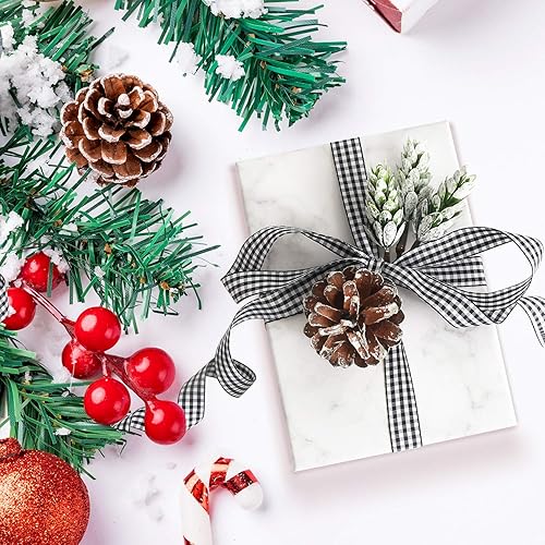 Miniatura 4 de Midi Ribbon Gingham Ribbon 38 inch Black and White Ribbon 50 Continuous Yards Polyester Woven Edge Buffalo Plaid Ribbon for Crafts Ribbon for Gift