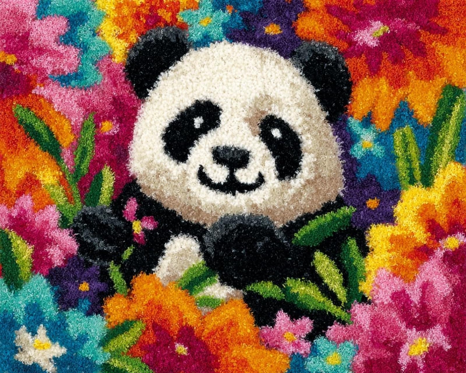 Wallphantom 003 Latch Hook Rug Kit For Adults,Pandas And Flowers,Printed Canvas Crochet Yarn Floor Mat Embroidery Diy Hook And Latch Kit Carpet For Christmas Decoration,52X38cm