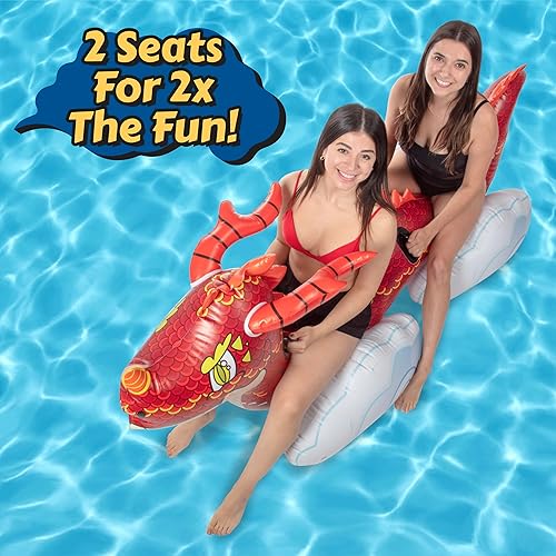 Miniatura 3 de Flotador gigante de dragón para piscina  Jinete inflable para 2 personas de más de 7 pies de largo con asas resistentes, PVC resistente, patio