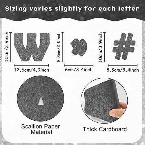 Miniatura 9 de Paquete combinado de 260 letras rojas con purpurina para el aula de 4 pulgadas, con números del alfabeto, tablero de póster con puntos adhesivos,