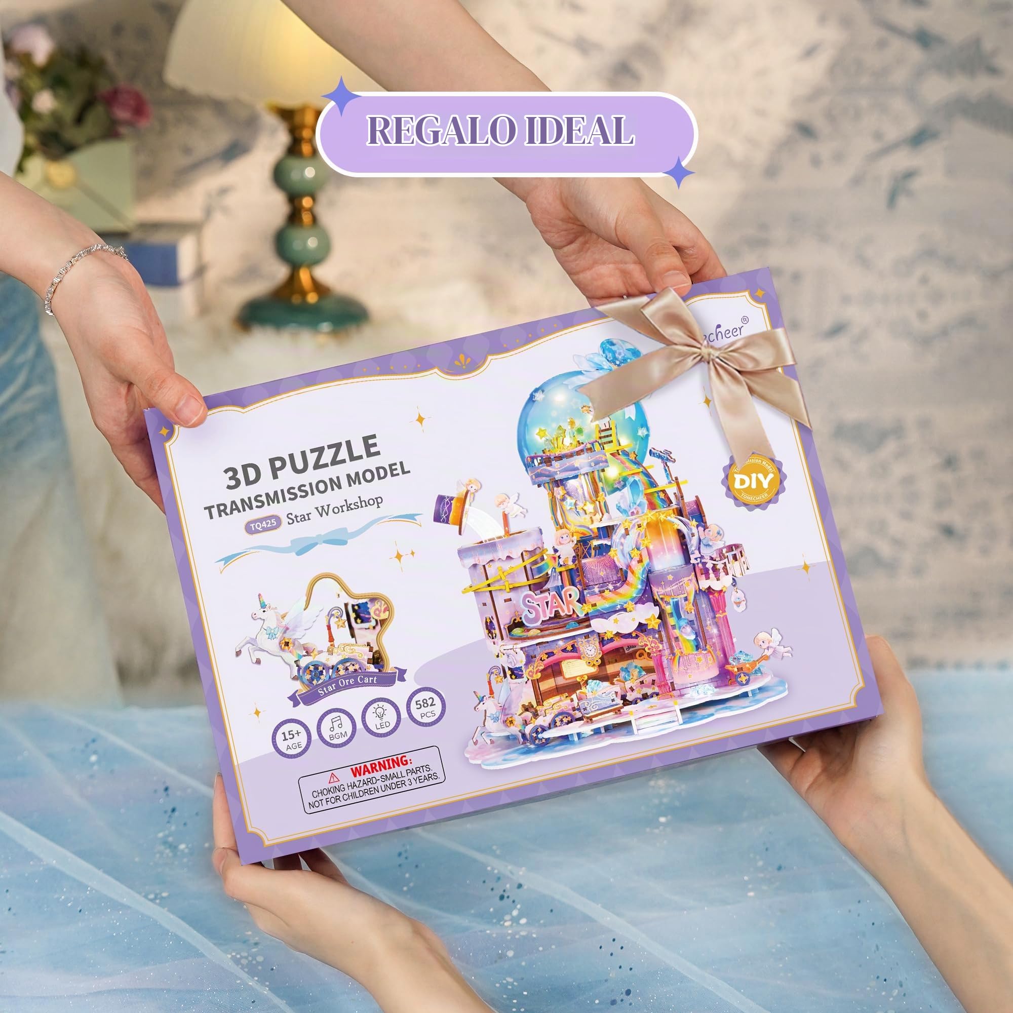 Tonecheer Puzzle de Madera 3D para Adultos, Kit de construcción con música, componentes móviles y Estructura de transmisión, Regalo Ideal(El Taller de Las Estrellas)