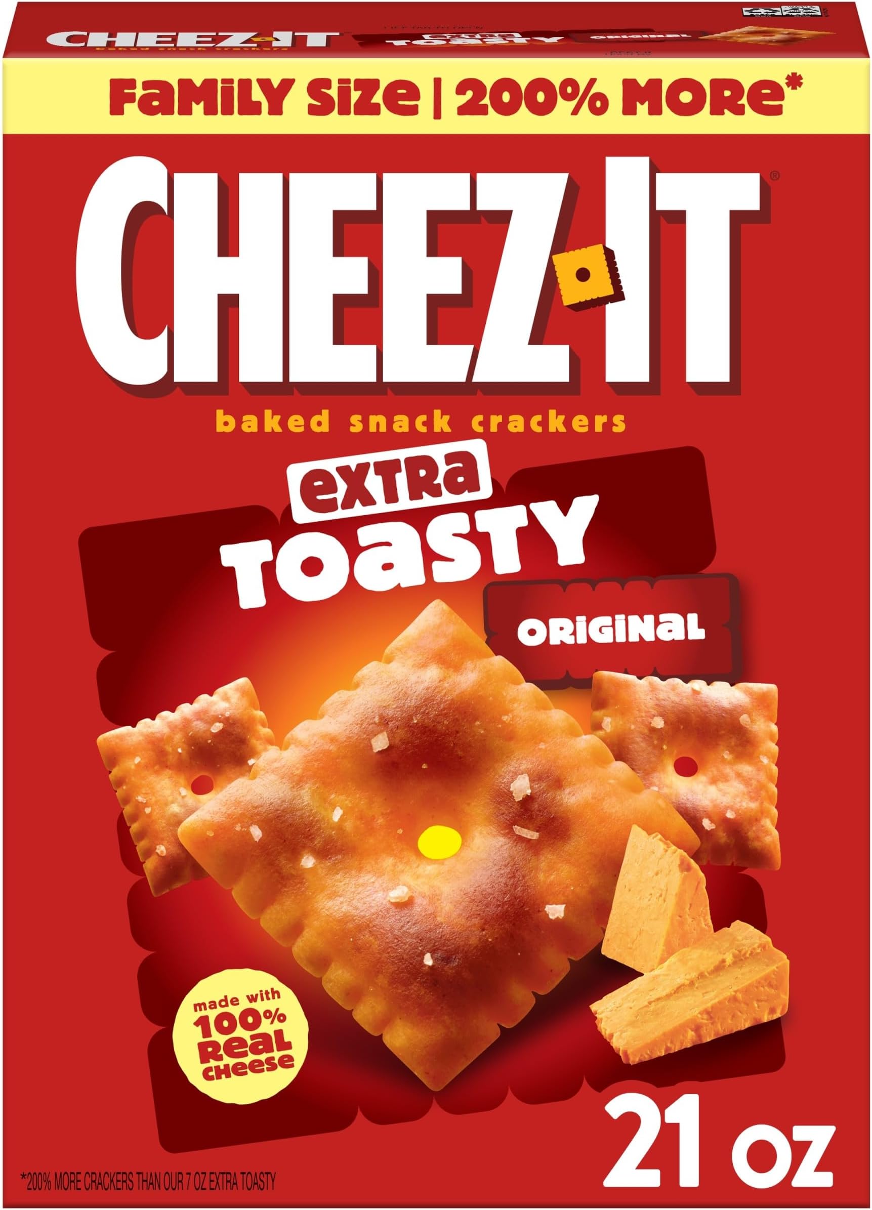 Cheese Crackers, Baked Snack Crackers, Lunch Snacks, Family Size, Extra Toasty, 21oz Box (1 Box)