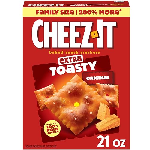 Cheez-It Cheese Crackers, Baked Snack Crackers, Lunch Snacks, Family Size, Extra Toasty, 21oz Box (1 Box) - 21 Ounce (Pack of 1)