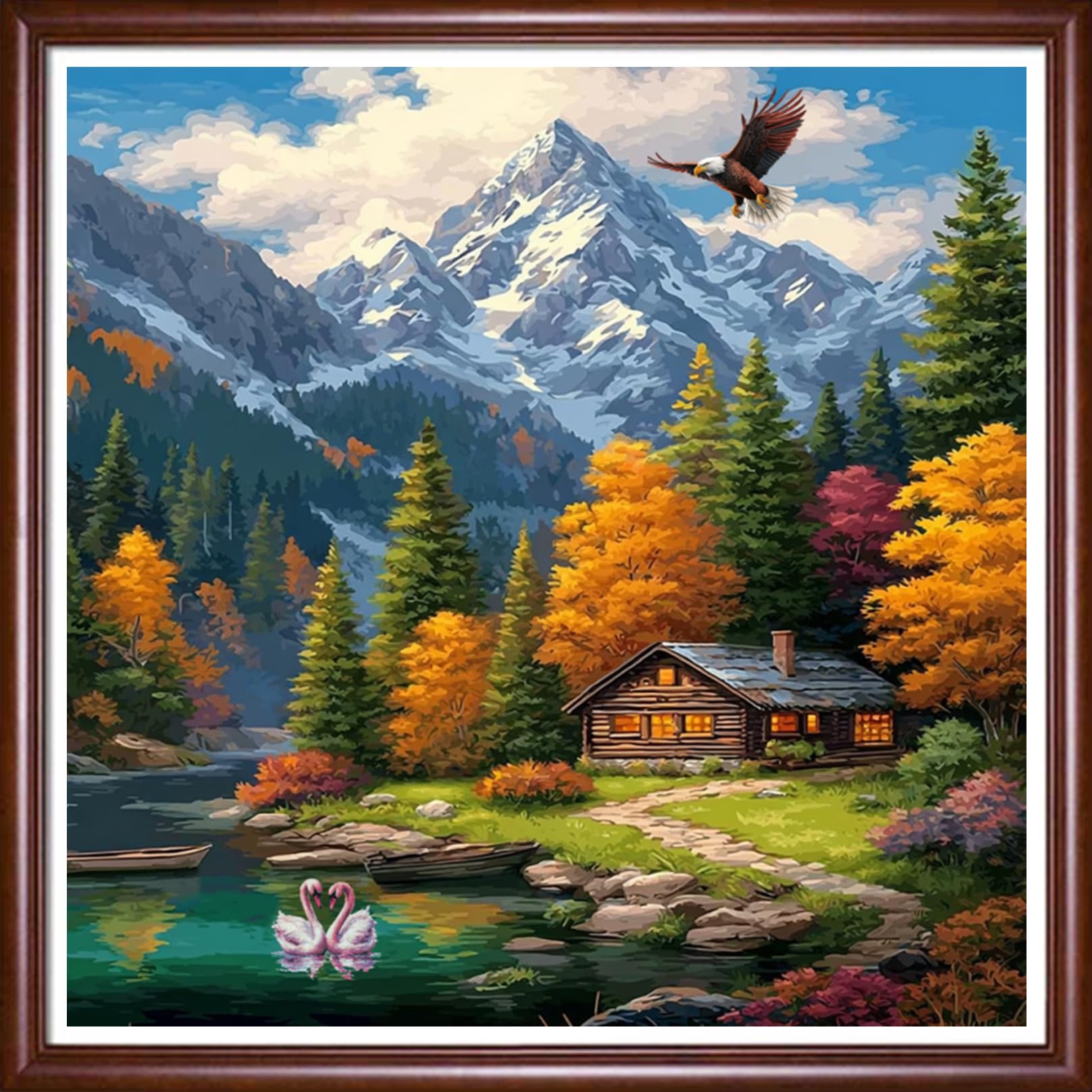 DMCVIVR Stamped Cross Stitch Kits for Beginners Adults Needlepoint Kits for Beginners Embroidery Kits for Adults Crossstitch Kit for Beginners 11CT-Rural Homeland Scenery 18×18 inch
