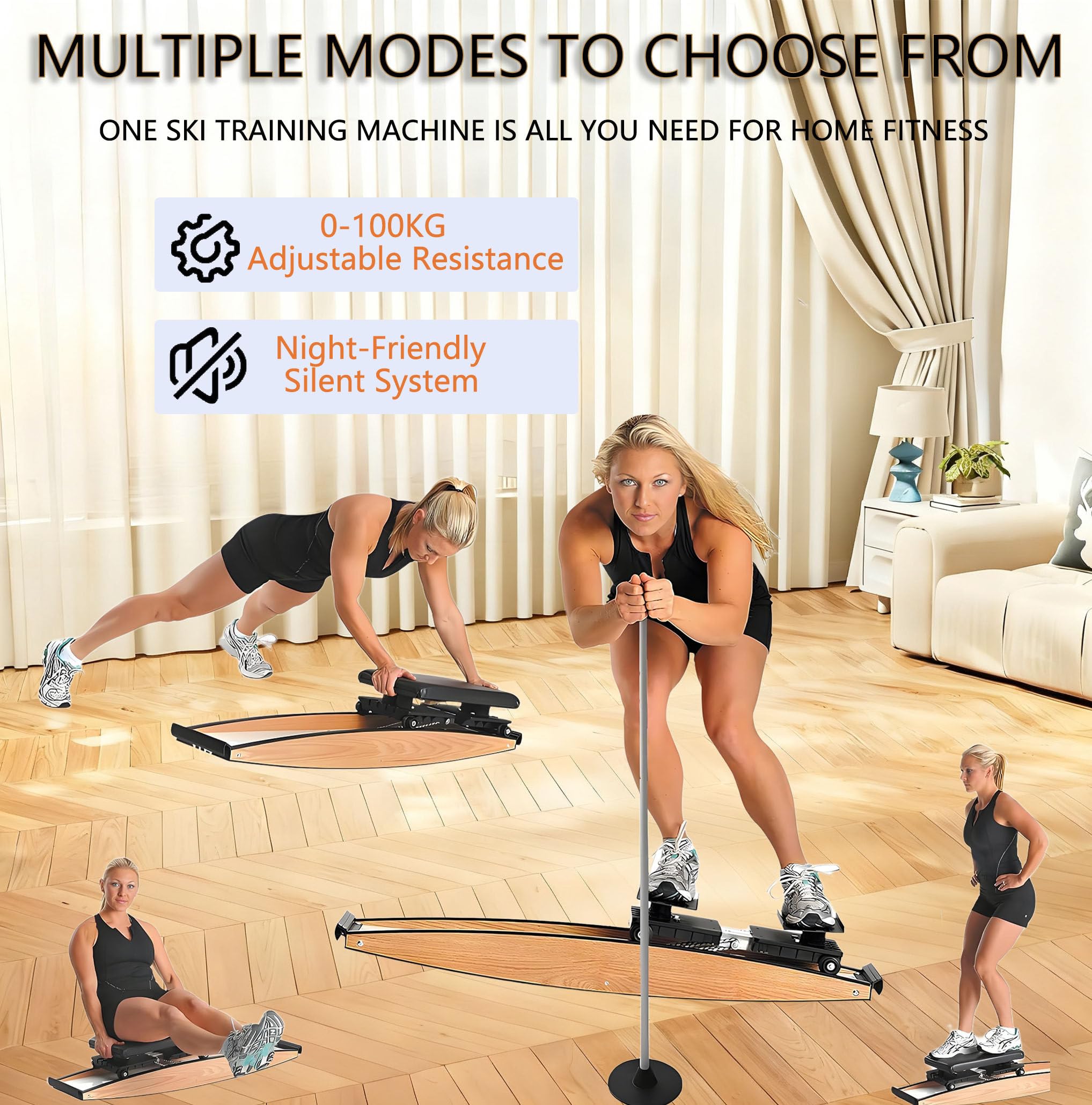 Simulador de Esquí para Hogar, Máquina de Ejercicio de Esquí, Equipo de Entrenamiento Cruzado 3D, Capacidad 150 kg, Entrenador de Equilibrio para Piernas Abdomen y Núcleo con Bastones Esquí