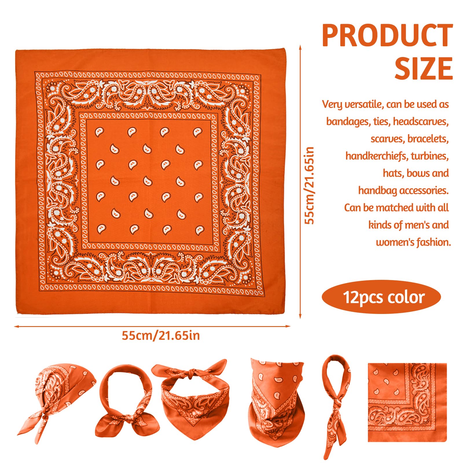 12 sztuk bandany damskie, 55x55cm chustka na głowę męska, kwadratowa bandana męska z poliestru, 12 kolorów paisley bandana chustka na szyję, dla dorosłych i dzieci