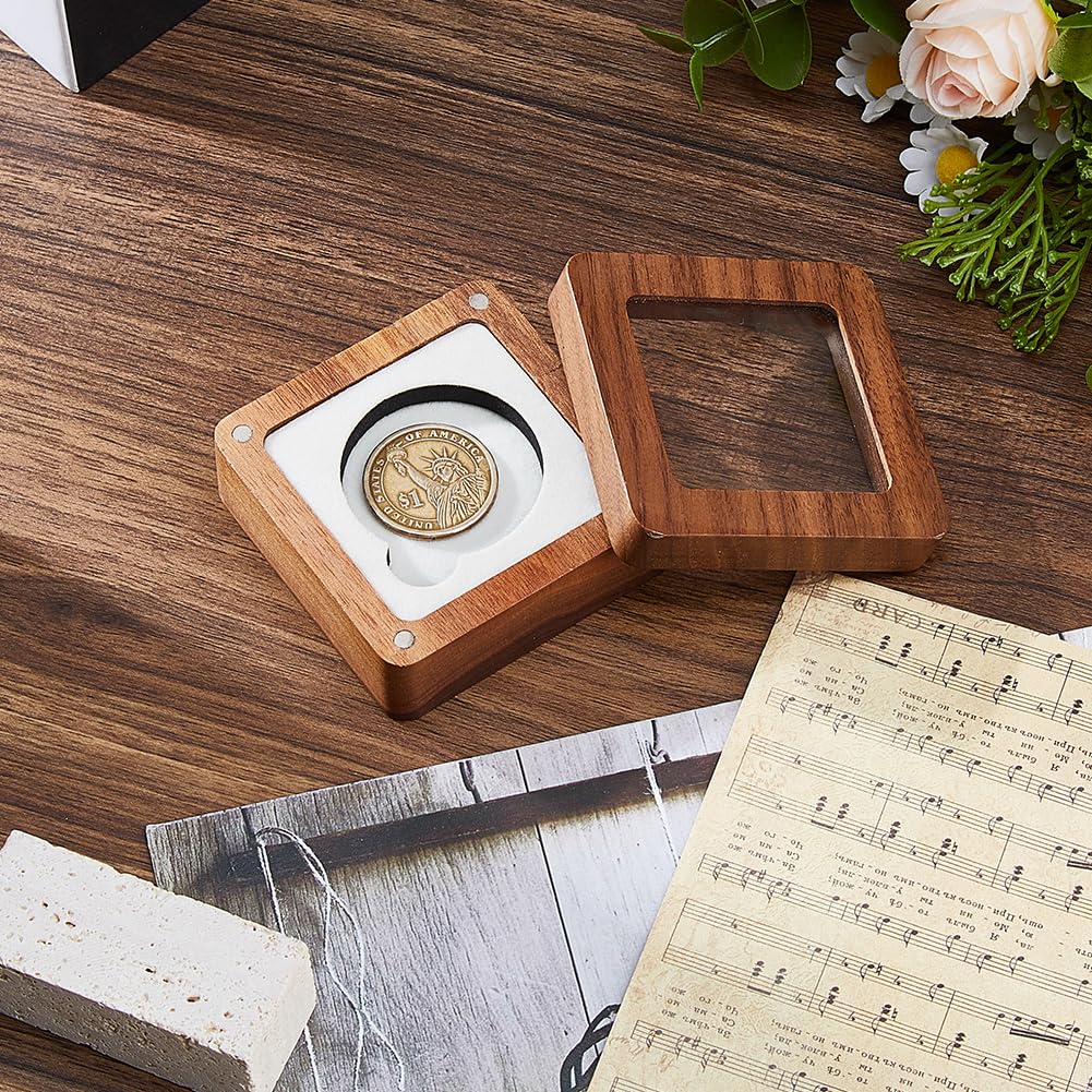 SUPERFINDINGS Single Coins Storage Case Wood Challenge Coin Dispaly Case Coins Presentation Box with Beige Velvet 40mm Slot Coins Holder with Acrylic Clear Window for Collection - Image 4